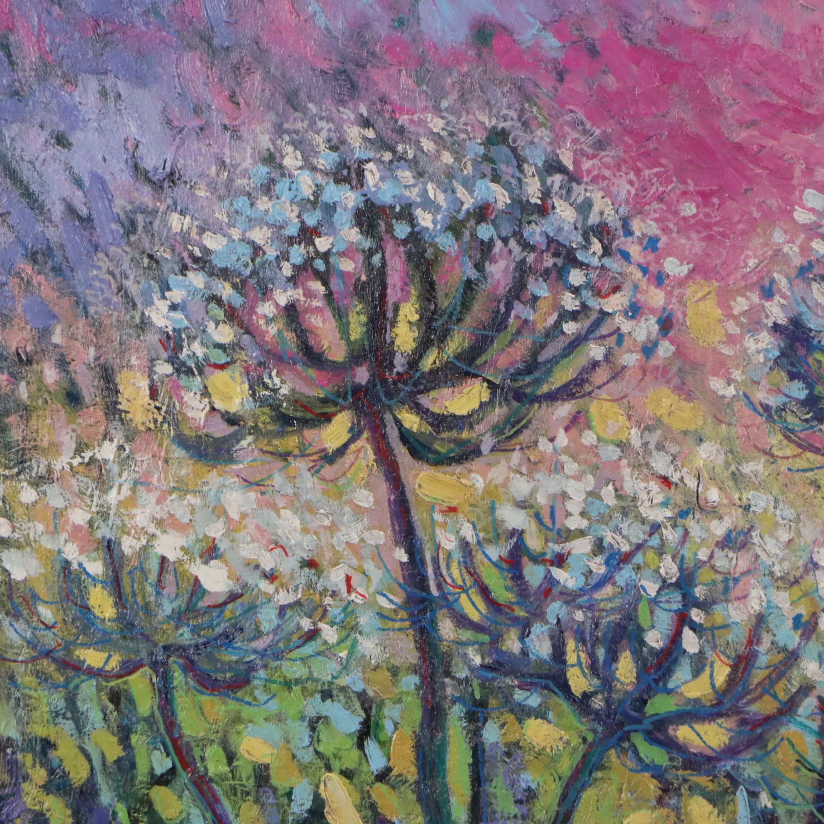 Thea Mamukelashvili Floral Landscape Oil Painting, 21st Century