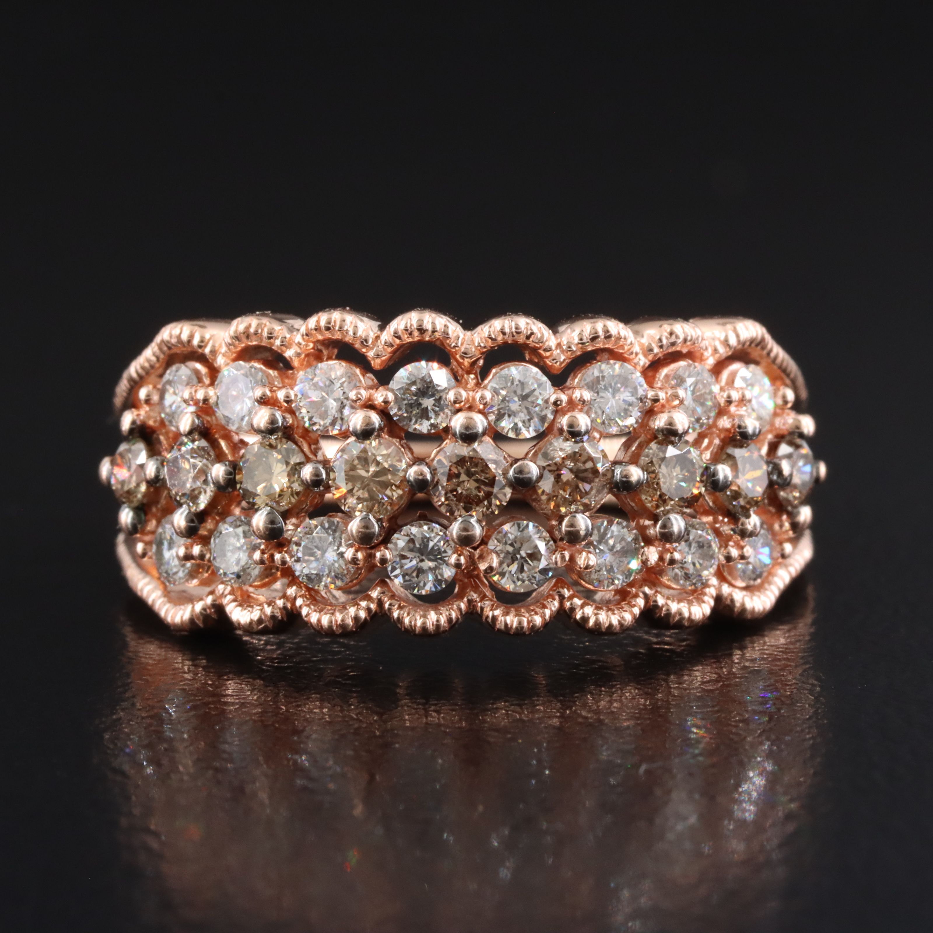 10K Rose Gold 1.00 CTW Diamond Ring Featuring Fancy Brown