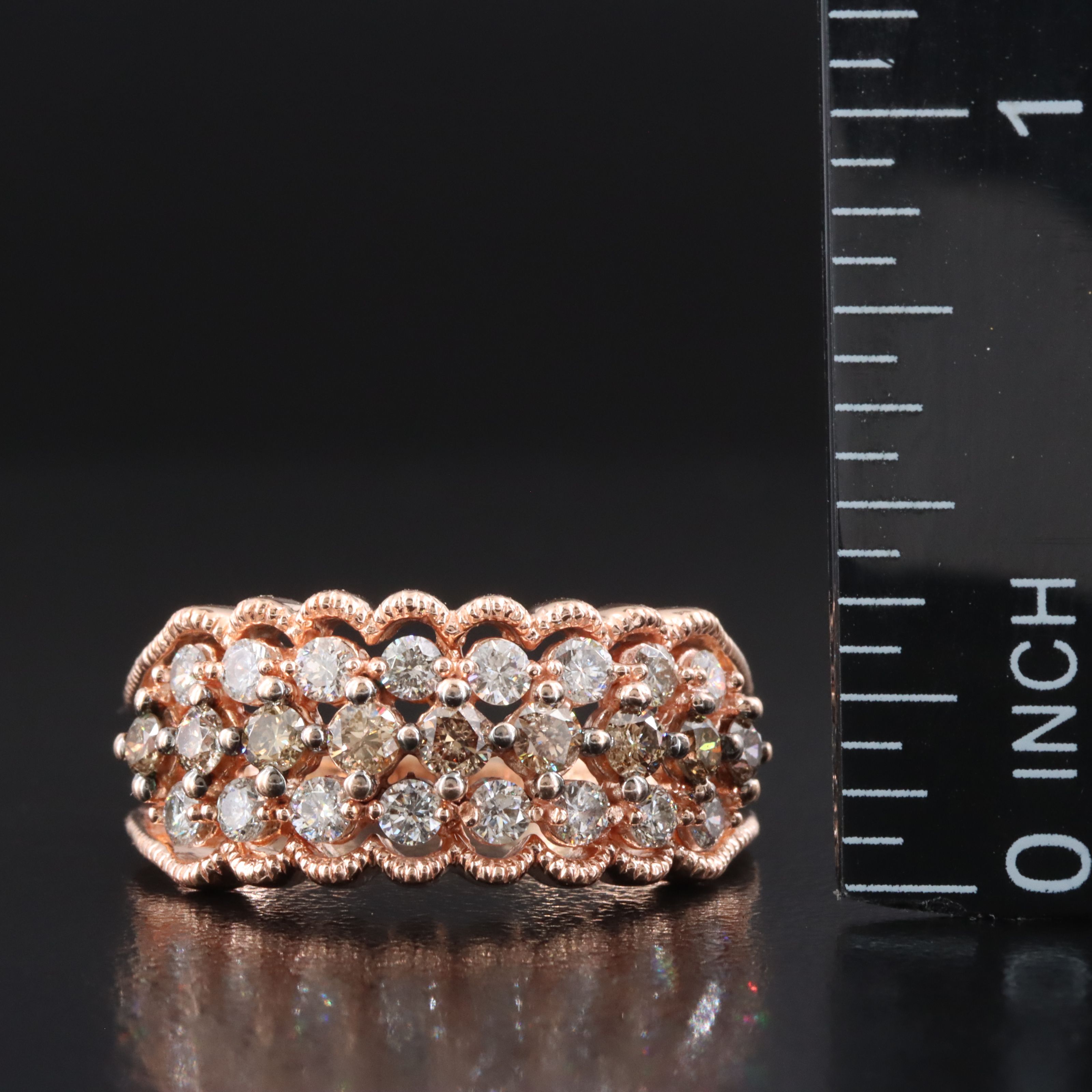 10K Rose Gold 1.00 CTW Diamond Ring Featuring Fancy Brown
