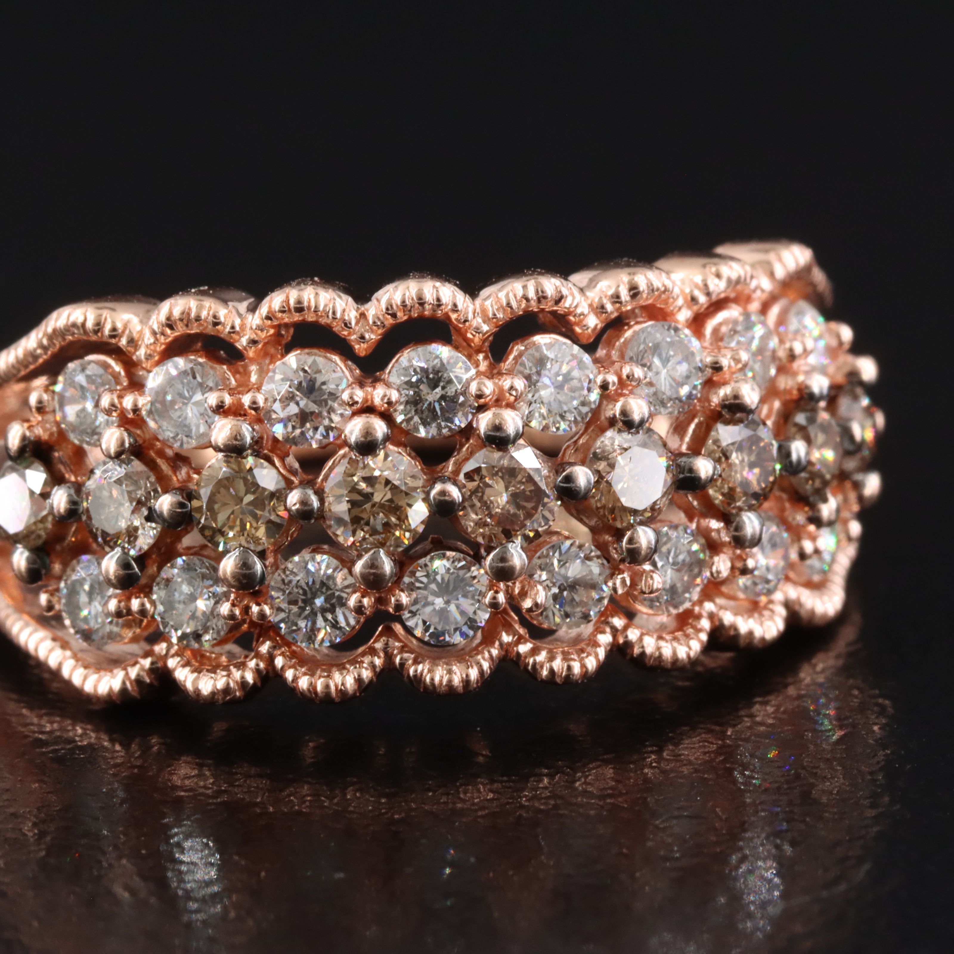 10K Rose Gold 1.00 CTW Diamond Ring Featuring Fancy Brown