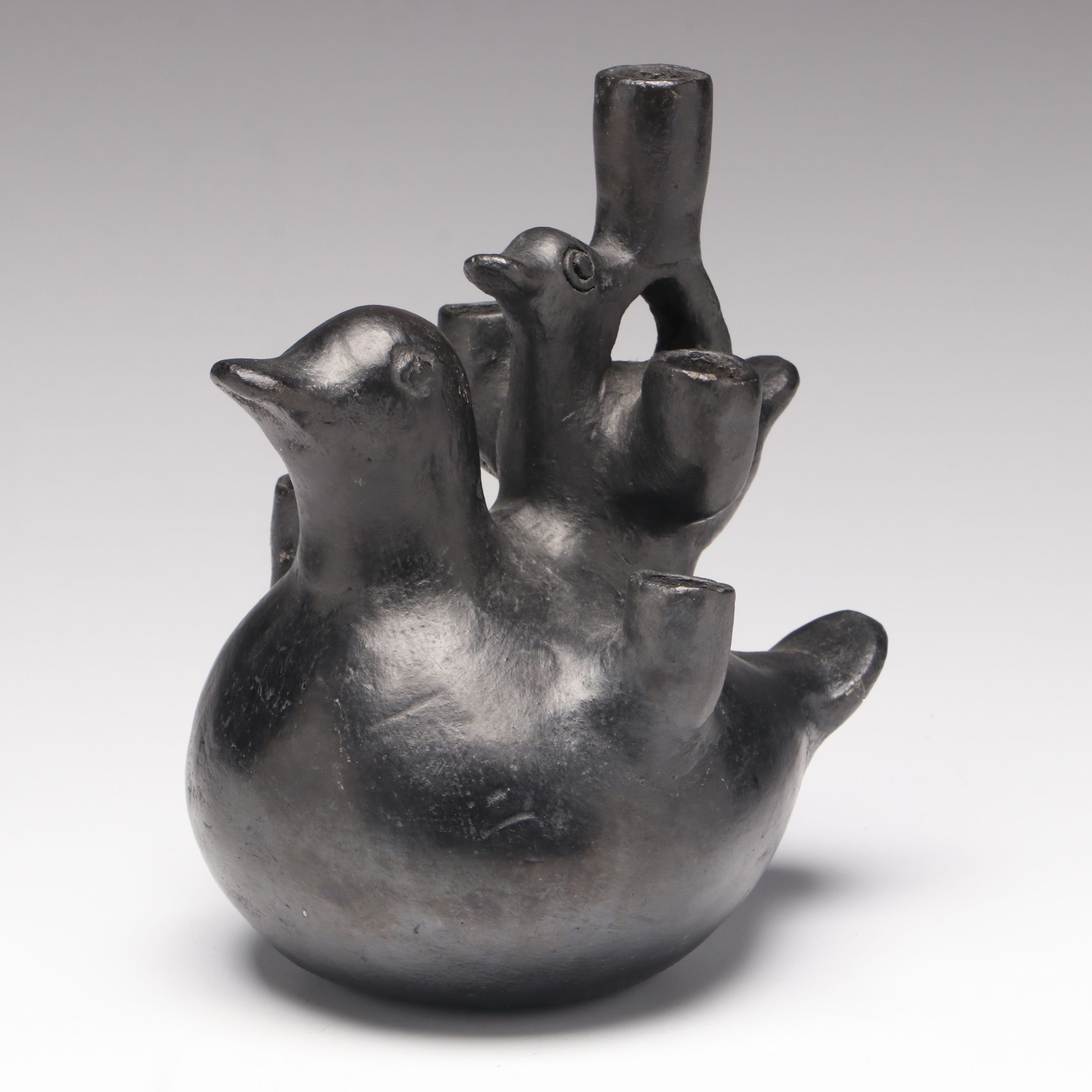 Pre-Columbian Inspired Blackware Bird Form Vessel