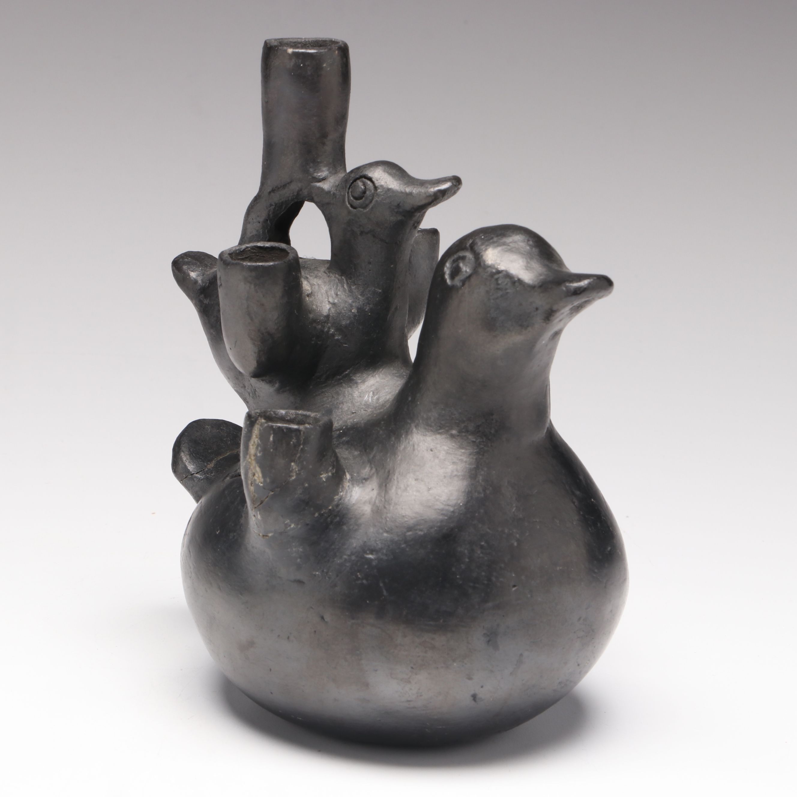 Pre-Columbian Inspired Blackware Bird Form Vessel