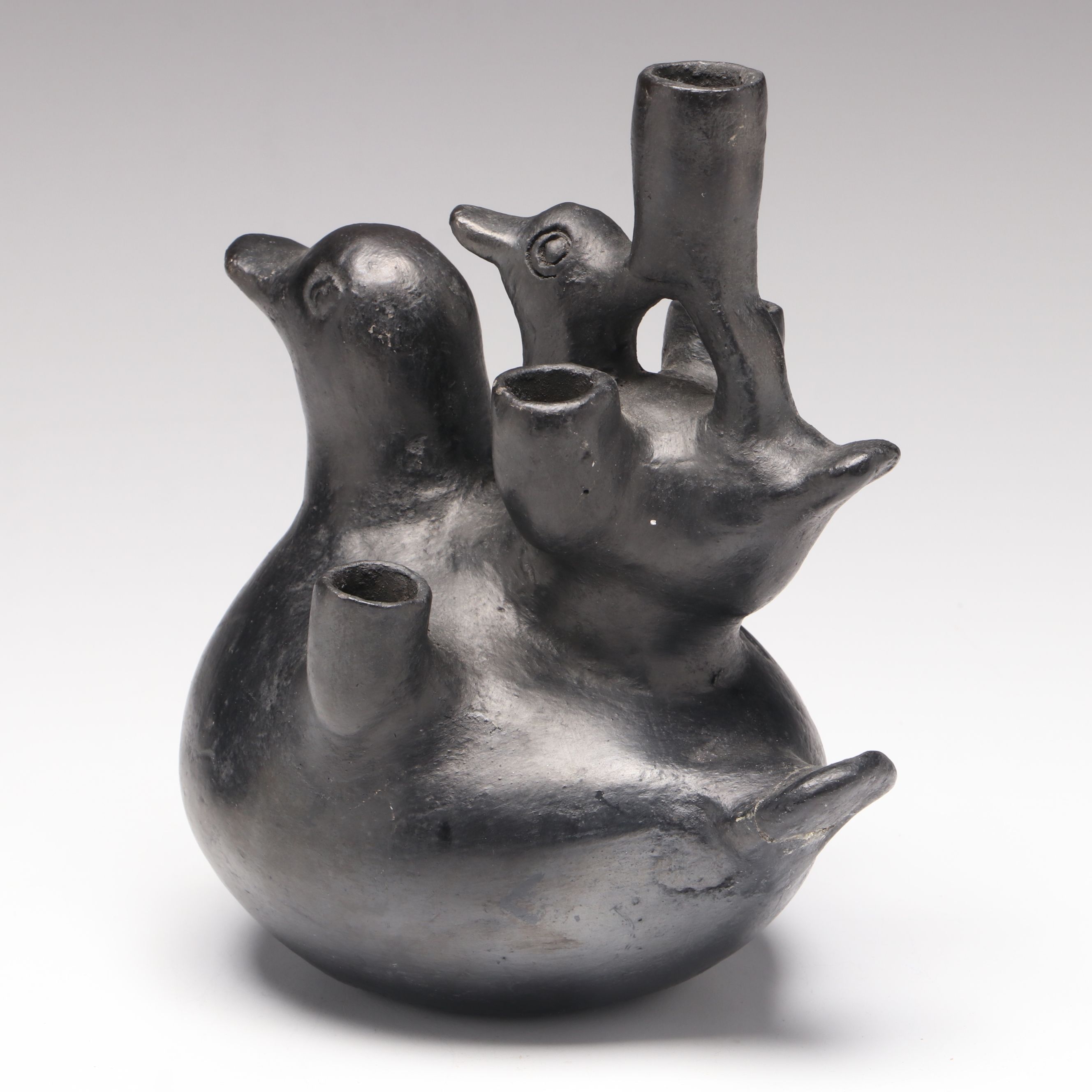 Pre-Columbian Inspired Blackware Bird Form Vessel