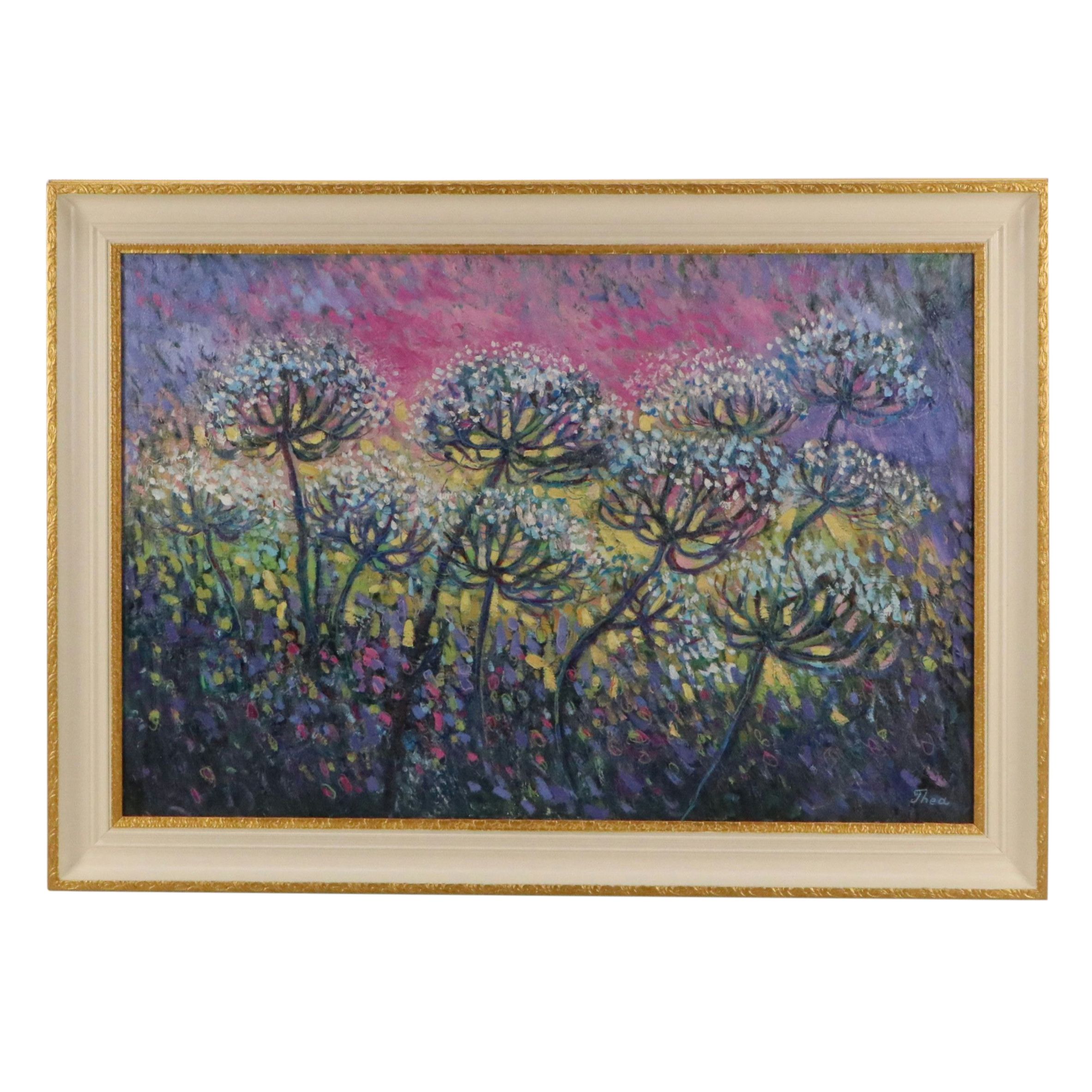 Thea Mamukelashvili Floral Landscape Oil Painting, 21st Century