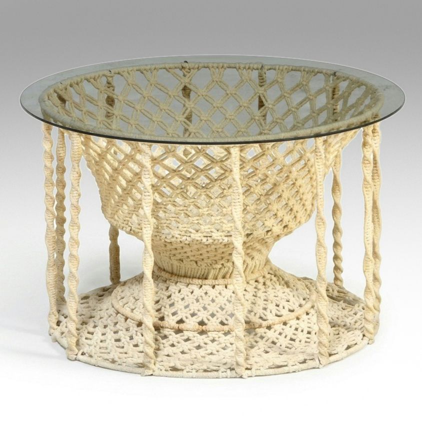 Macramé Coffee Table with Glass Top, Late 20th Century