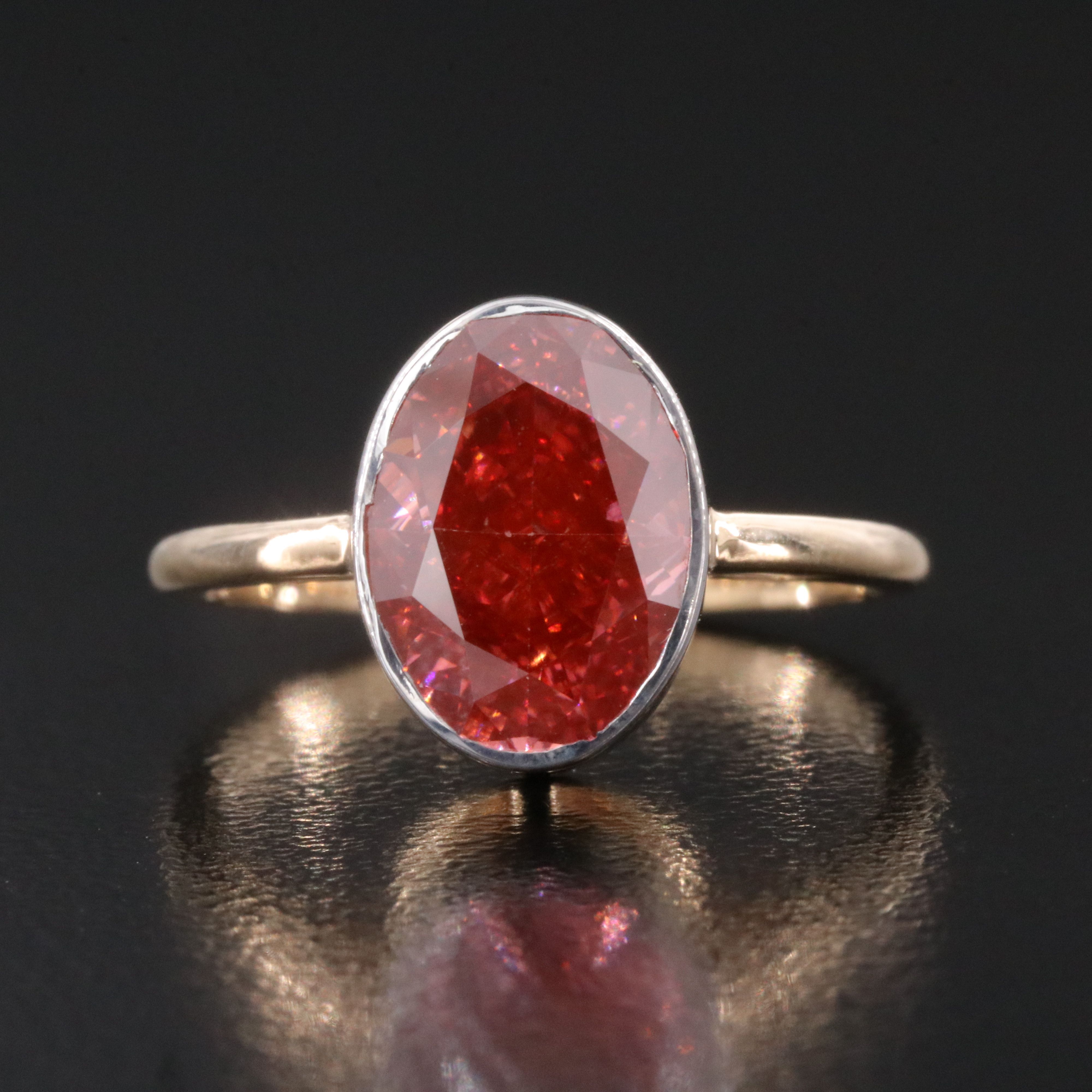 18K 3.08 CT Fancy Vivid Pink Lab Grown Diamond Ring with IGI Report