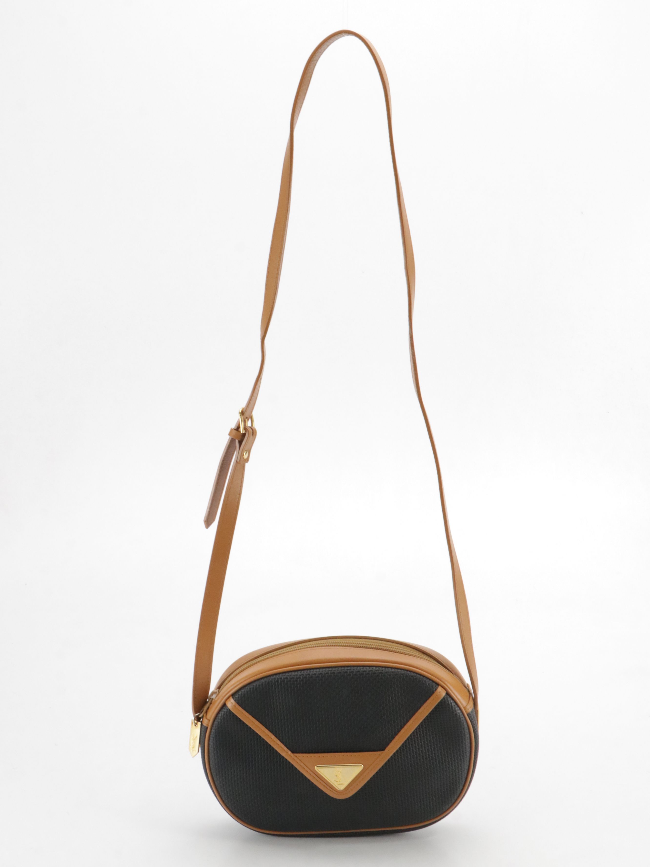Yves Saint Laurent Boston Weave Coated Canvas/Tan Leather Bag with Front Pocket