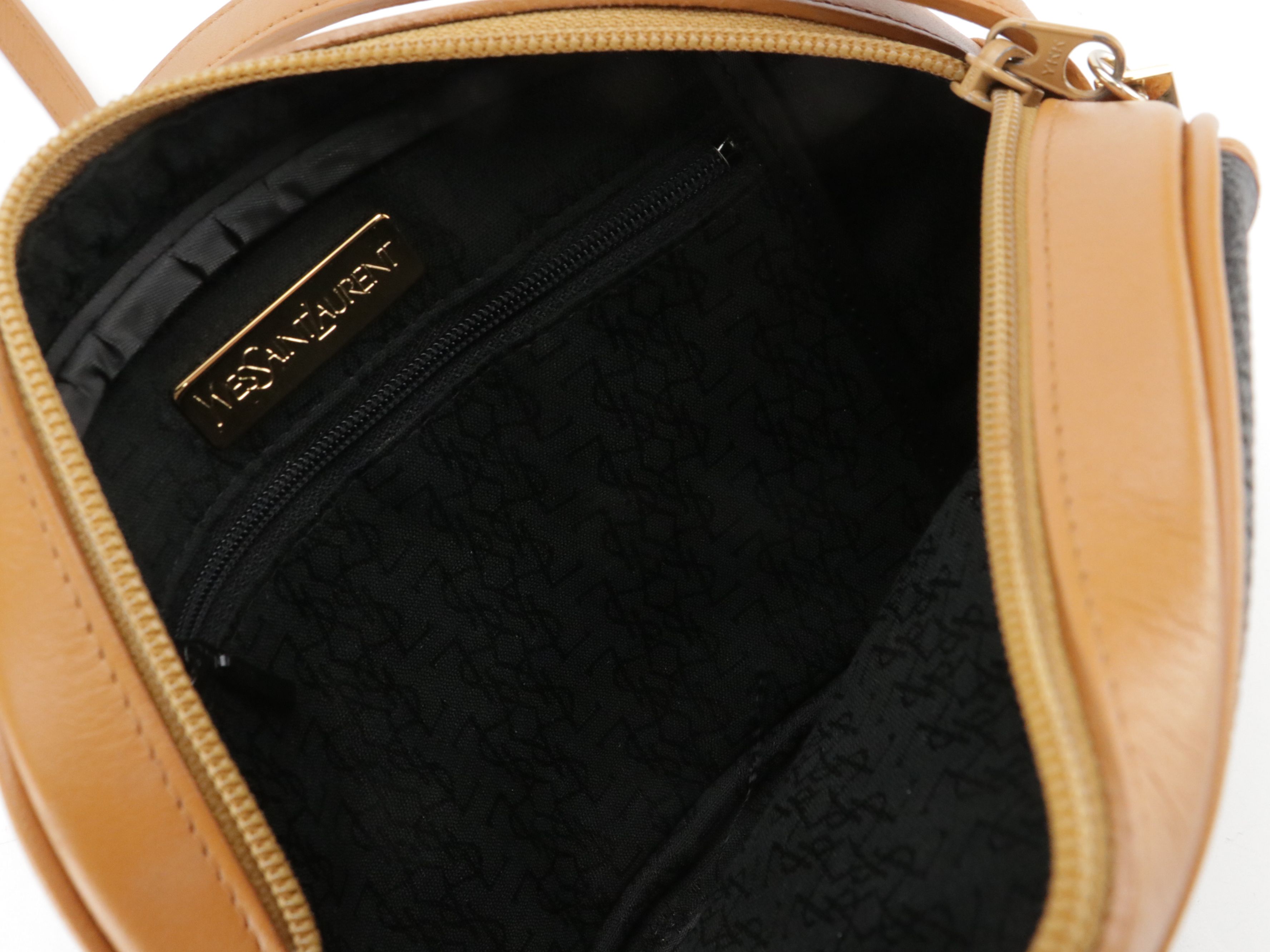 Yves Saint Laurent Boston Weave Coated Canvas/Tan Leather Bag with Front Pocket