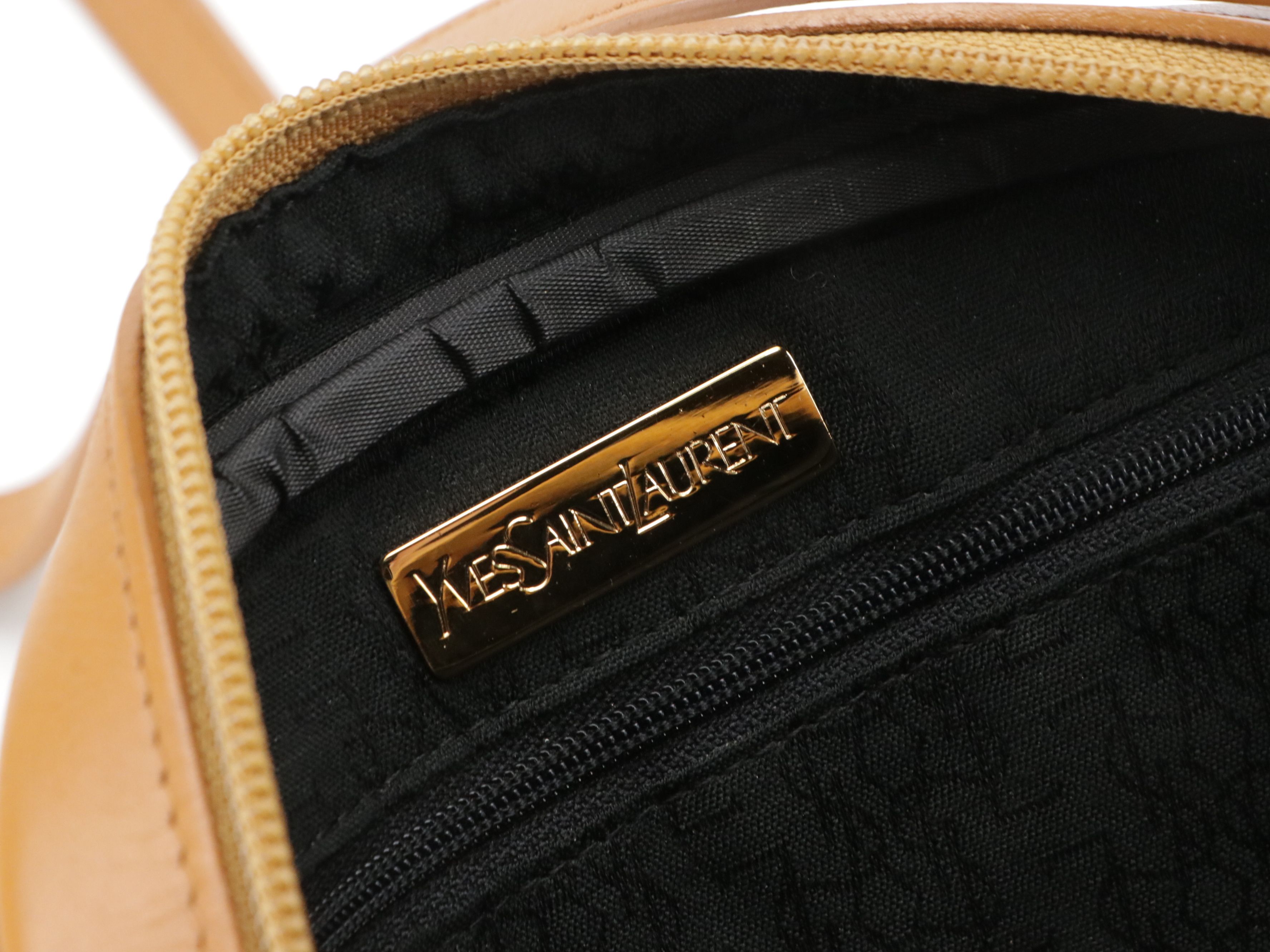 Yves Saint Laurent Boston Weave Coated Canvas/Tan Leather Bag with Front Pocket