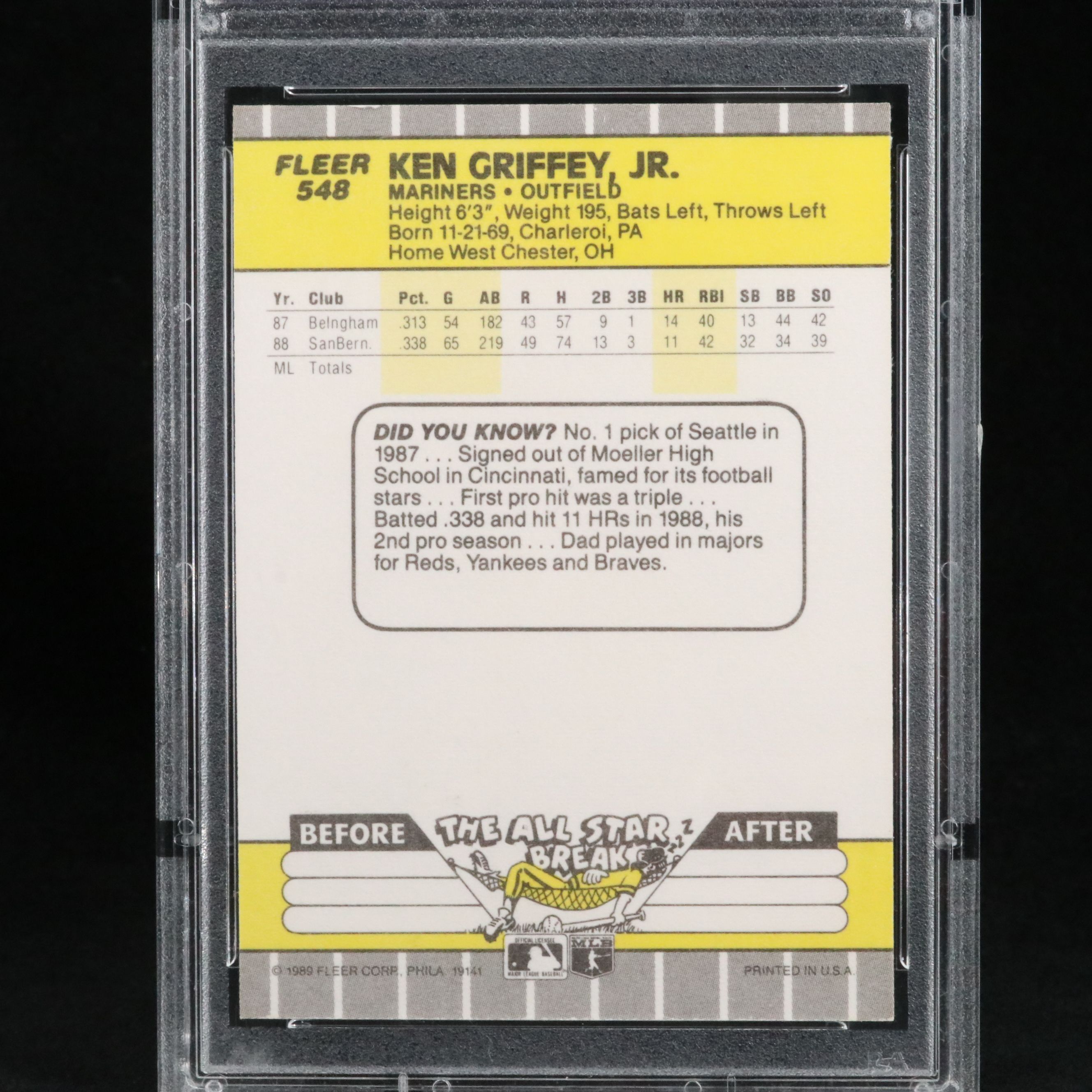 1989 Fleer Ken Griffey Jr. Rookie Baseball Card Graded PSA 9