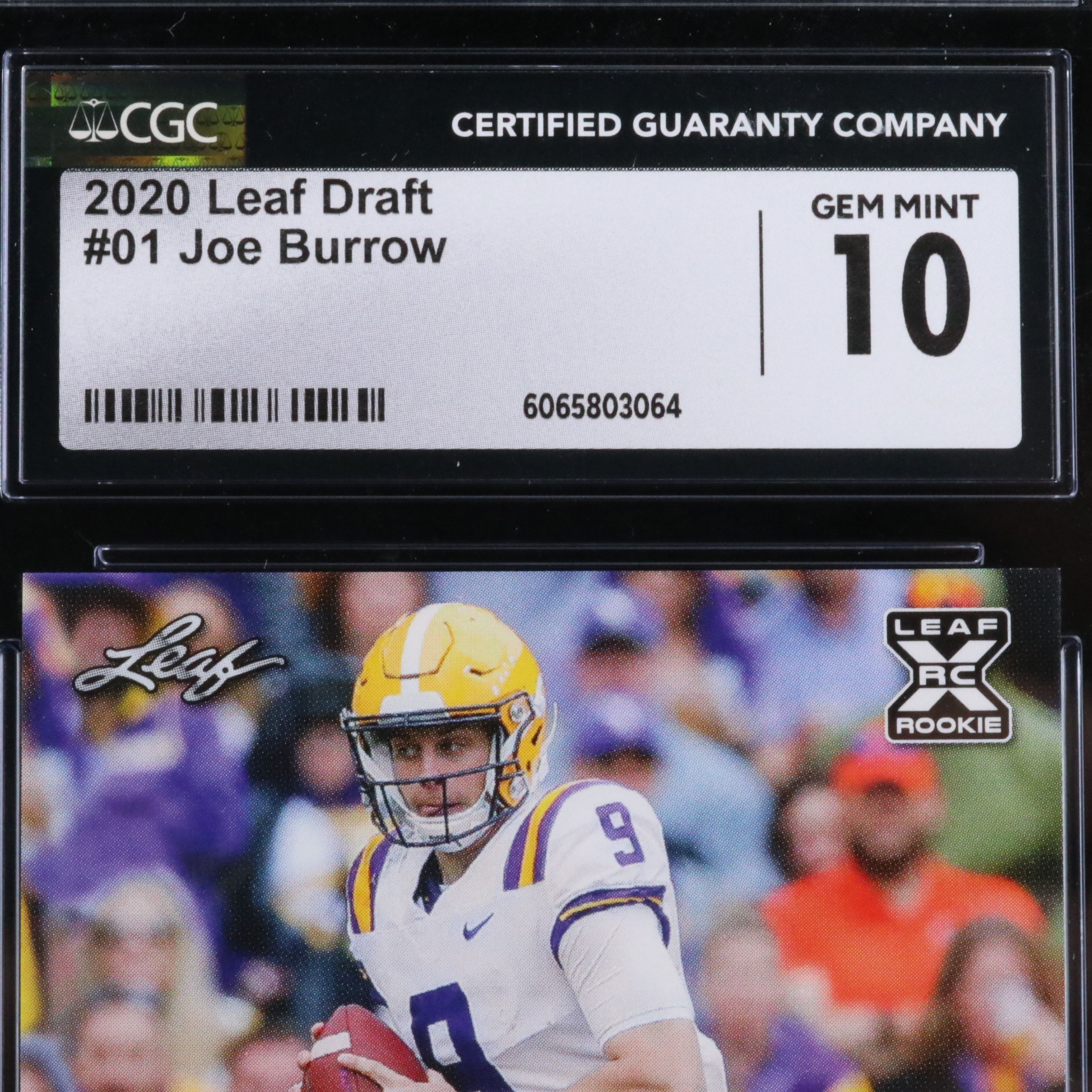 2020 Leaf Draft Joe Burrow Rookie Football Card Graded CGC 10