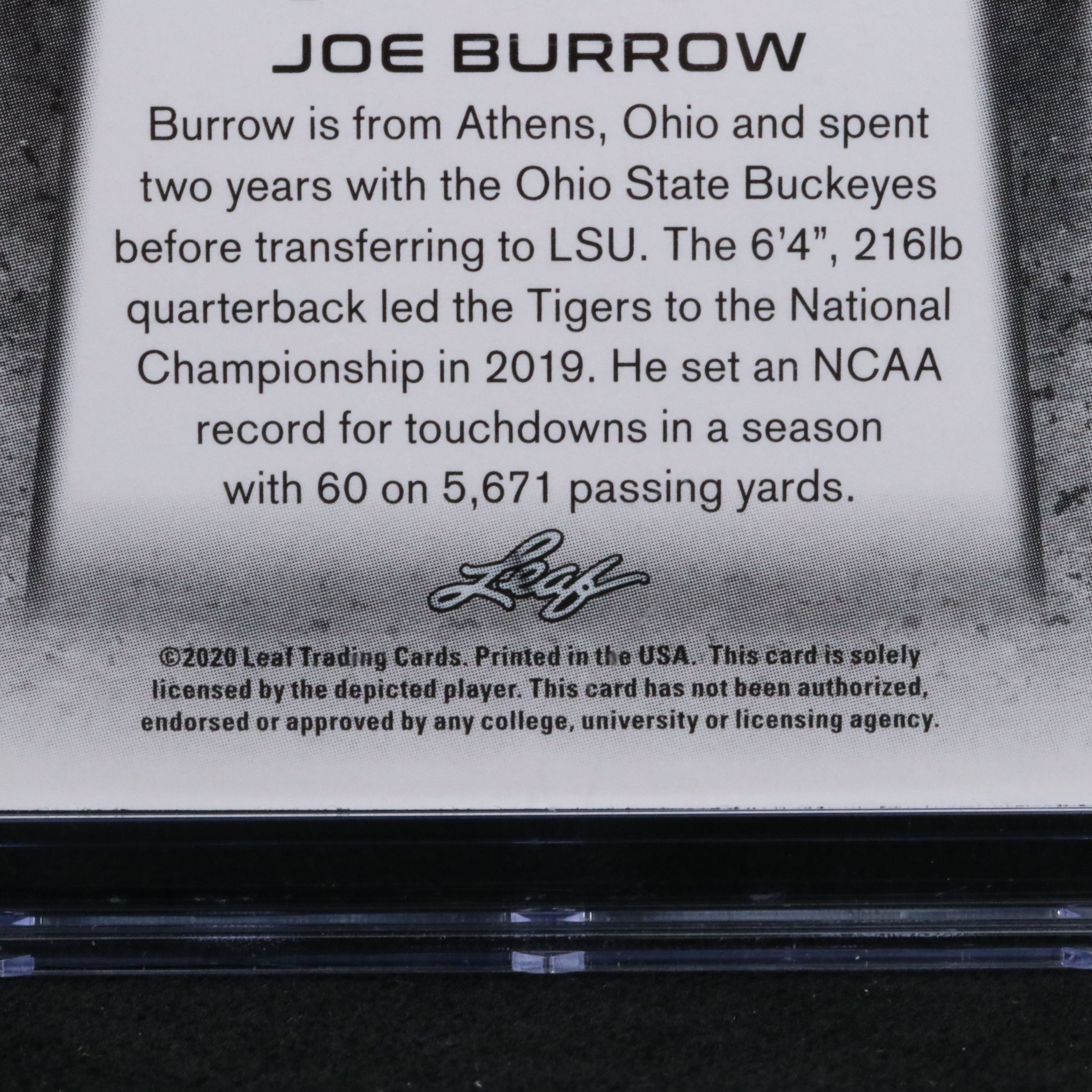 2020 Leaf Draft Joe Burrow Rookie Football Card Graded CGC 10