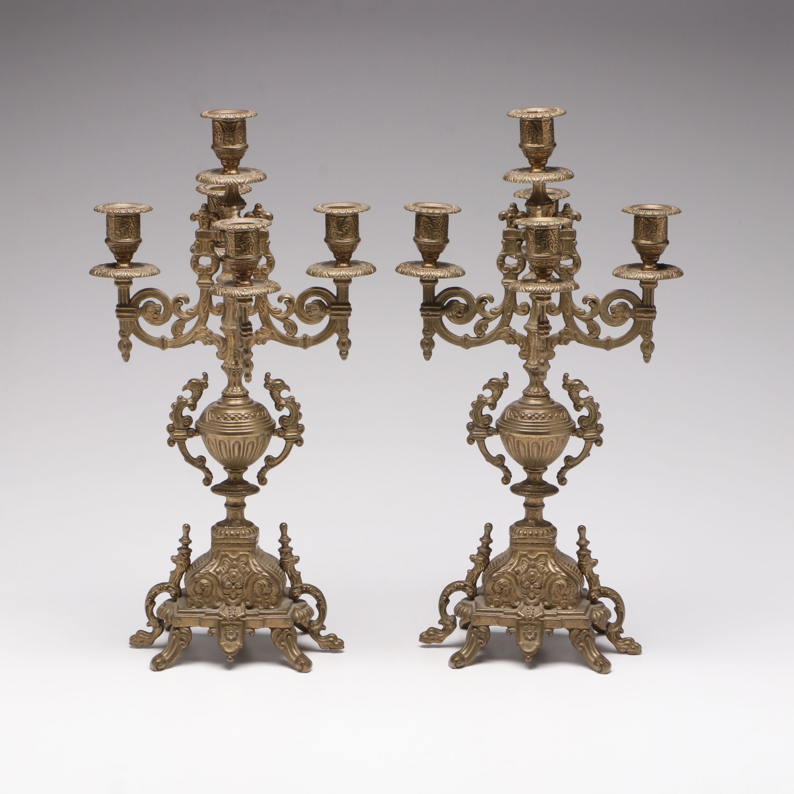 Italian Style Ornate Cast Brass Candelabras