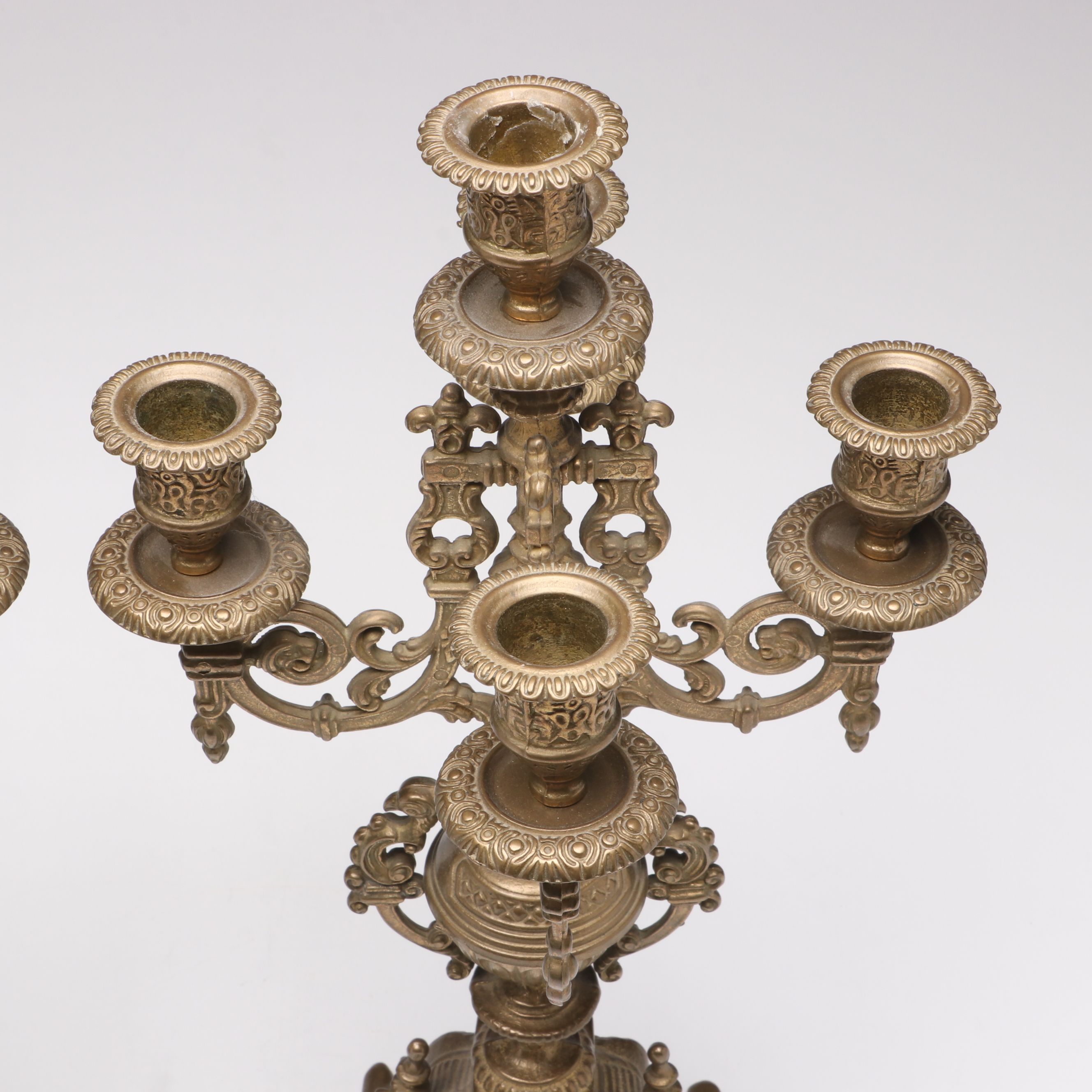 Italian Style Ornate Cast Brass Candelabras