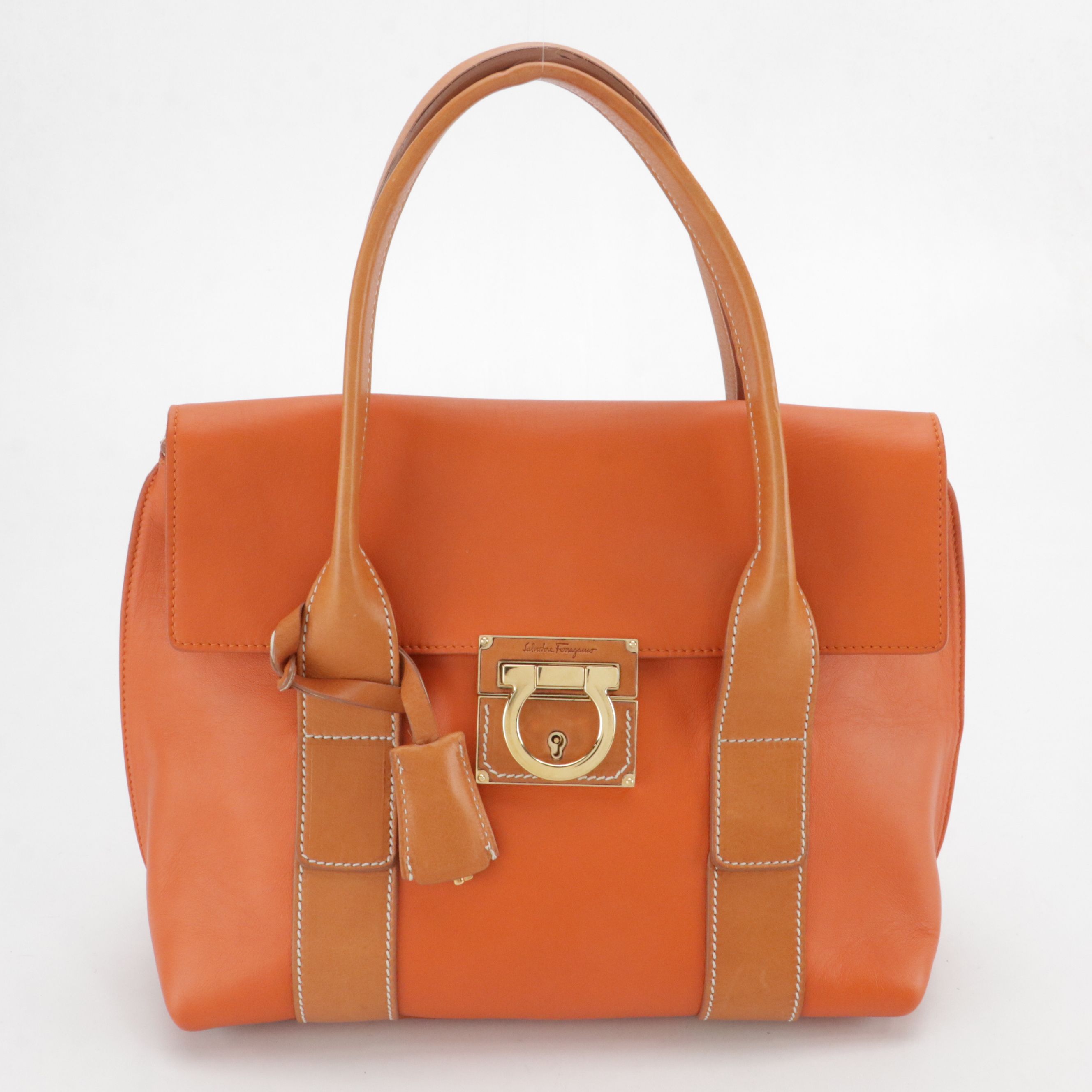 Salvatore Ferragamo Sookie Flap Satchel in Calendula/Tan Calfskin Leather