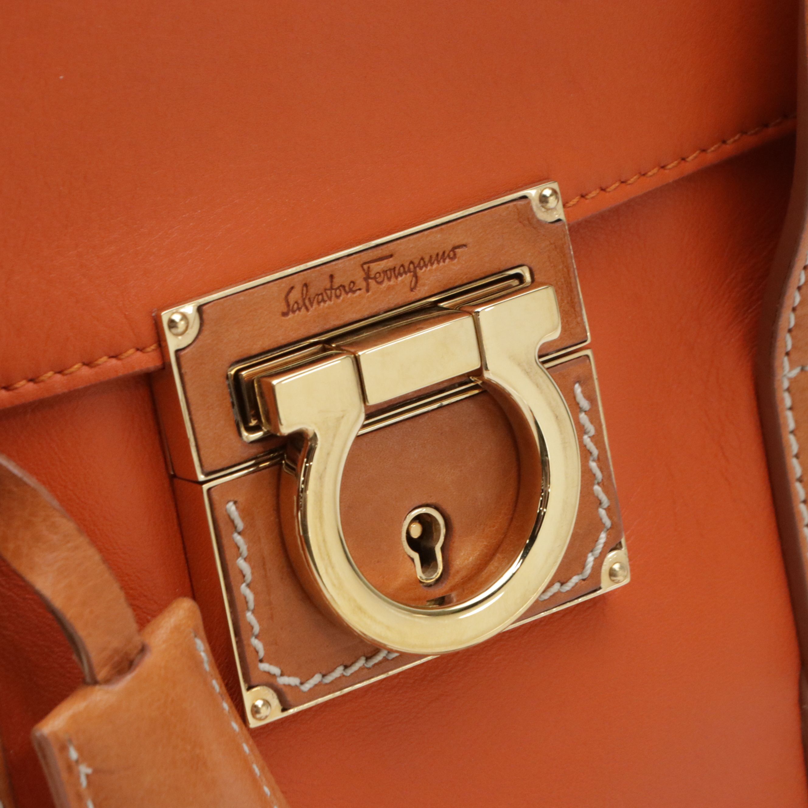 Salvatore Ferragamo Sookie Flap Satchel in Calendula/Tan Calfskin Leather