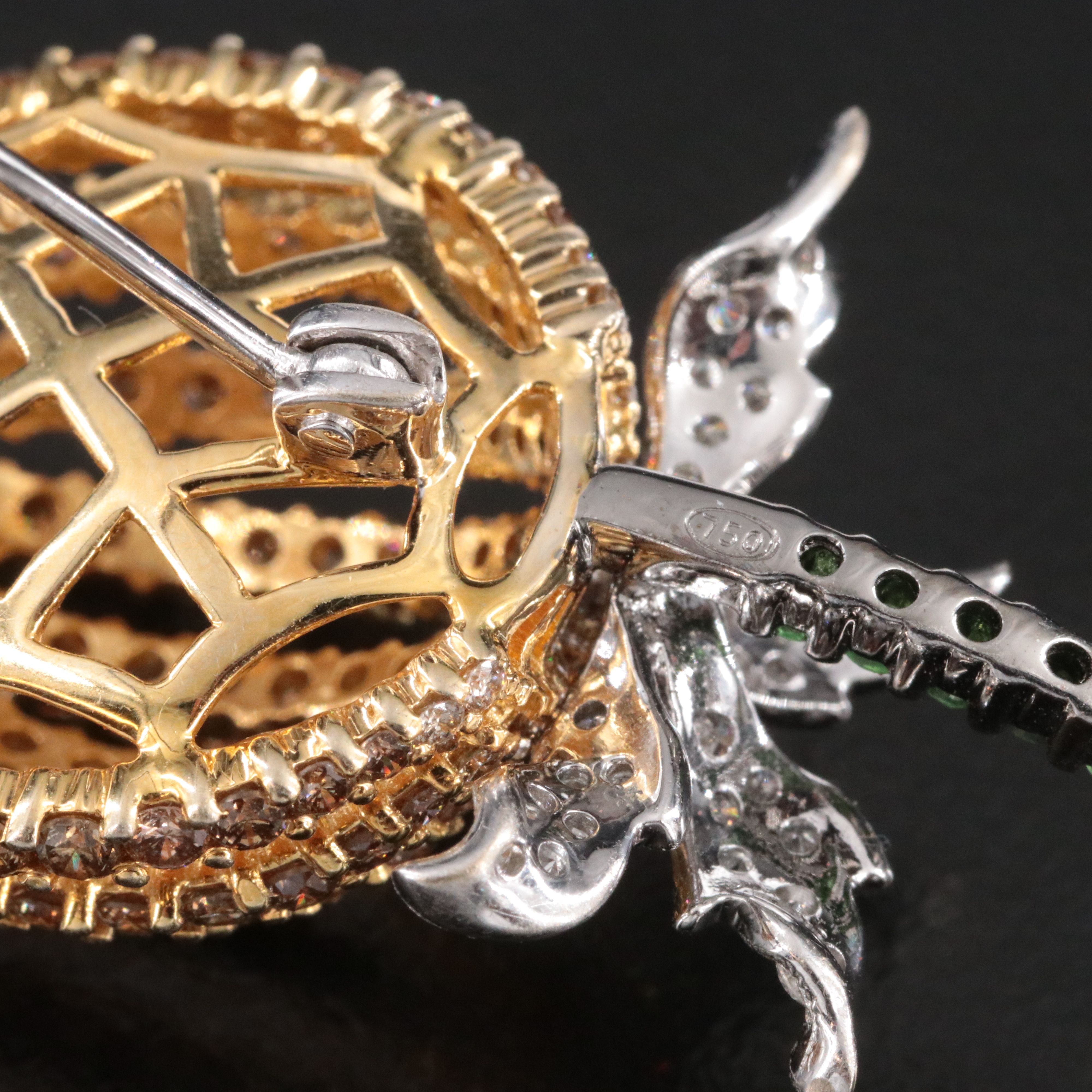 18K 2.05 CTW Diamond and Tsavorite Bud Brooch with Fancy Brown Diamonds