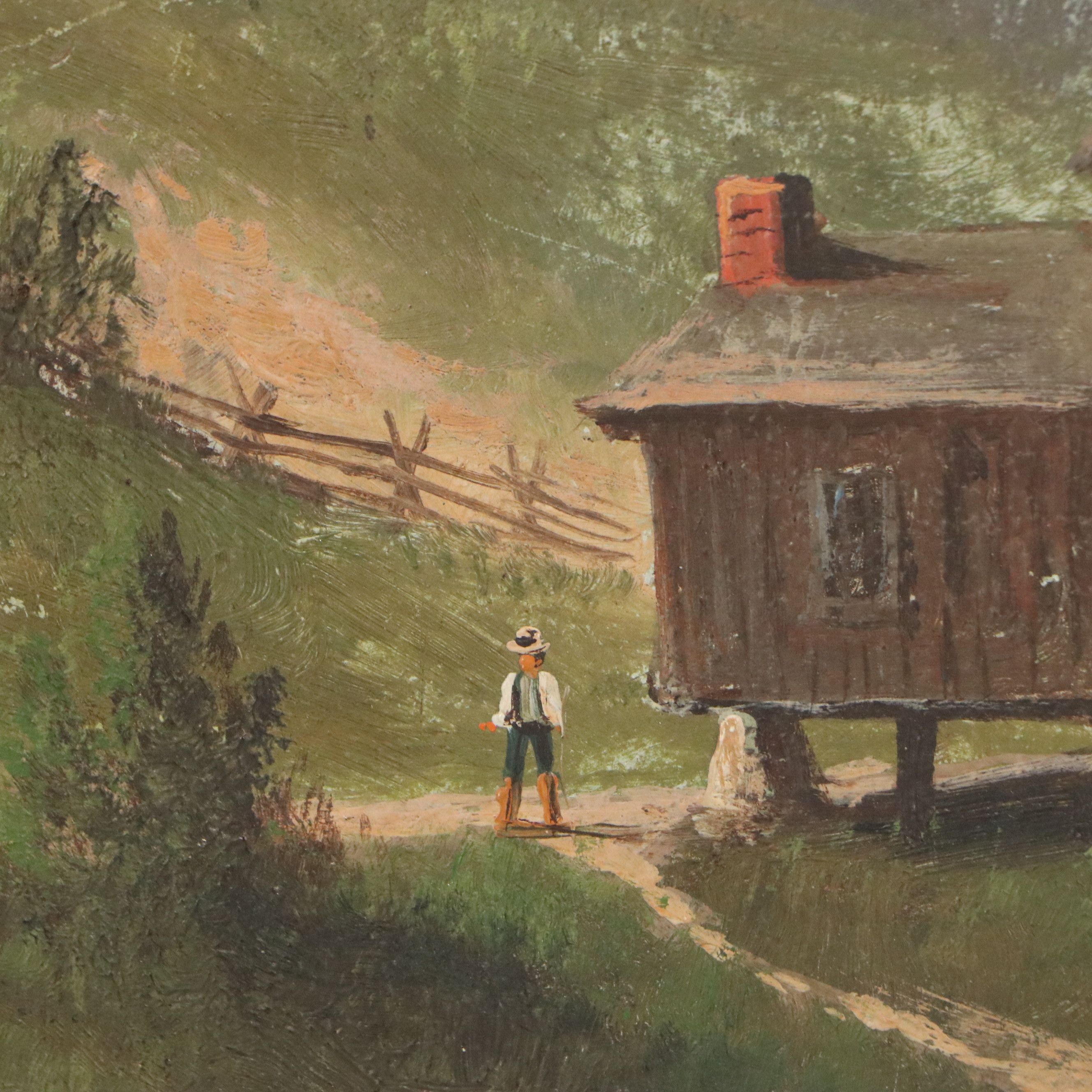 R. O. Smith Landscape Oil Painting of Mill by Stream, Early 20th Century