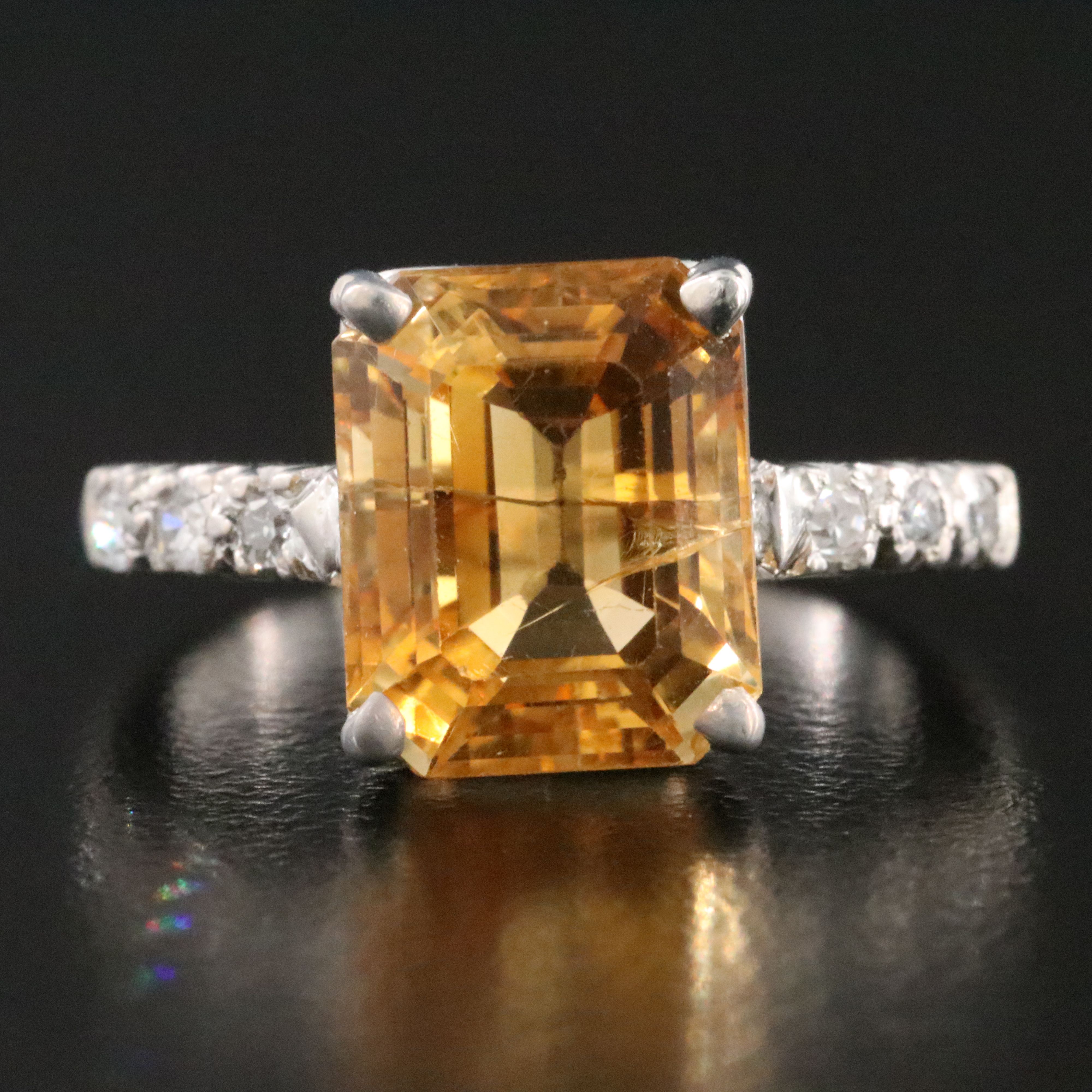 Platinum Citrine and Diamond Ring