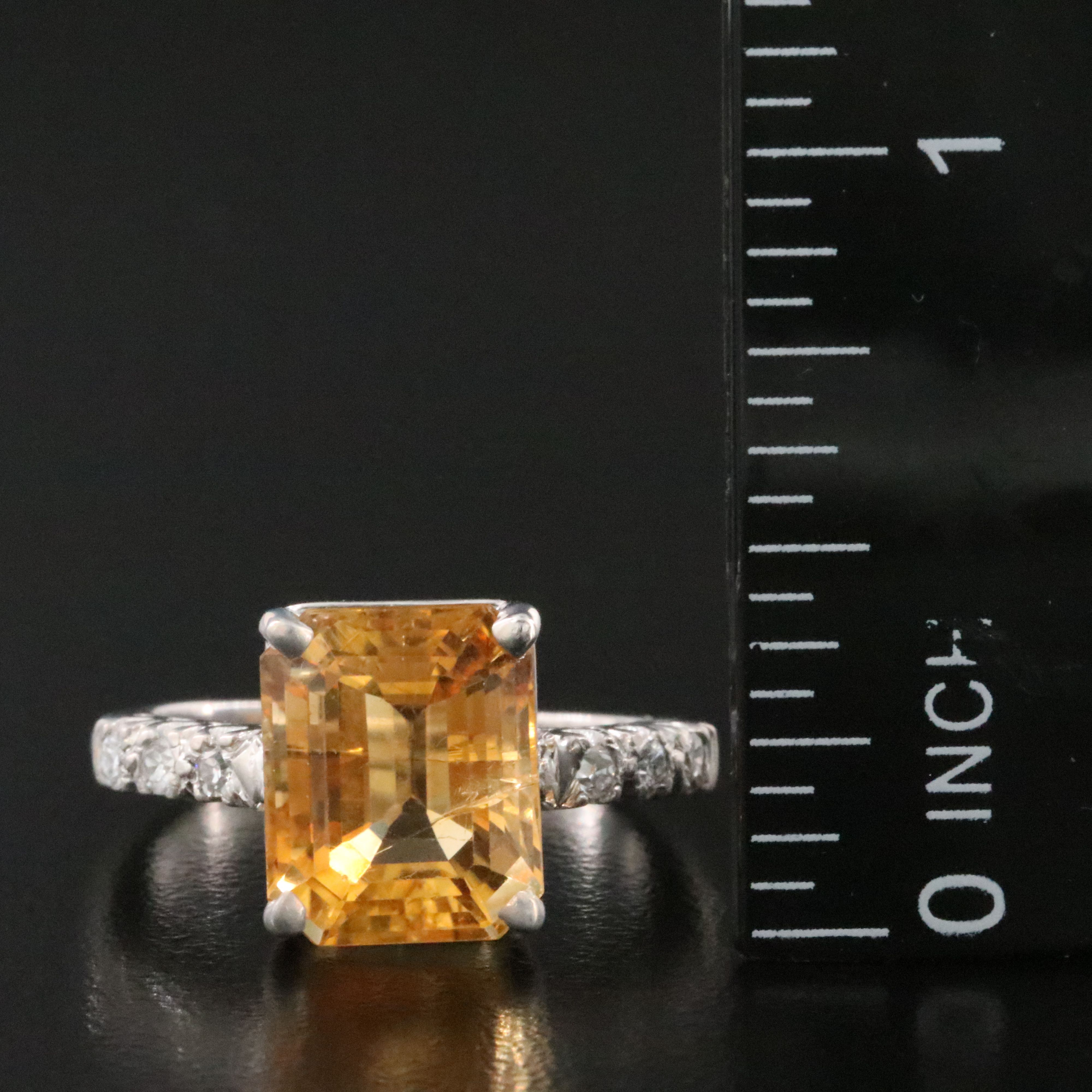 Platinum Citrine and Diamond Ring