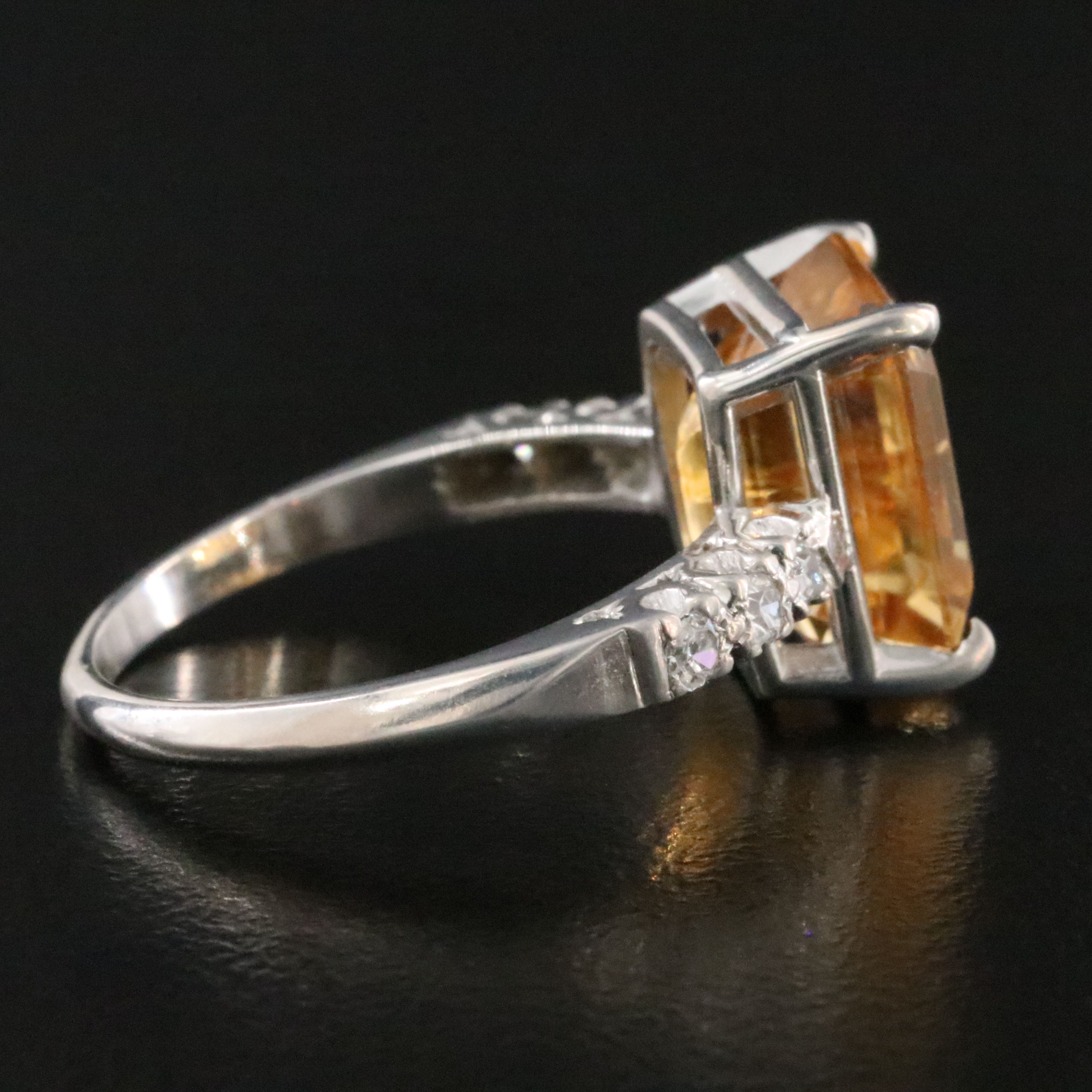 Platinum Citrine and Diamond Ring
