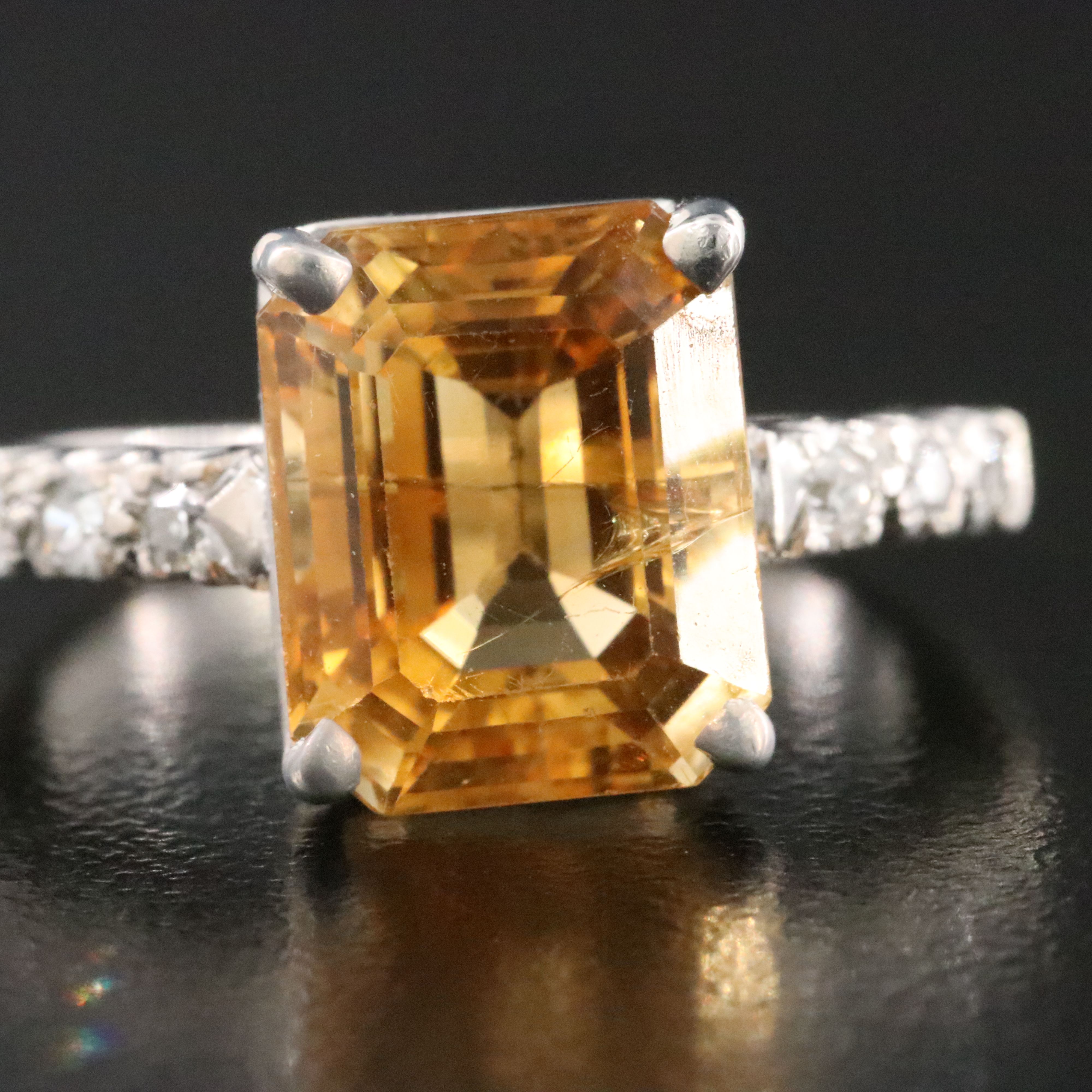Platinum Citrine and Diamond Ring