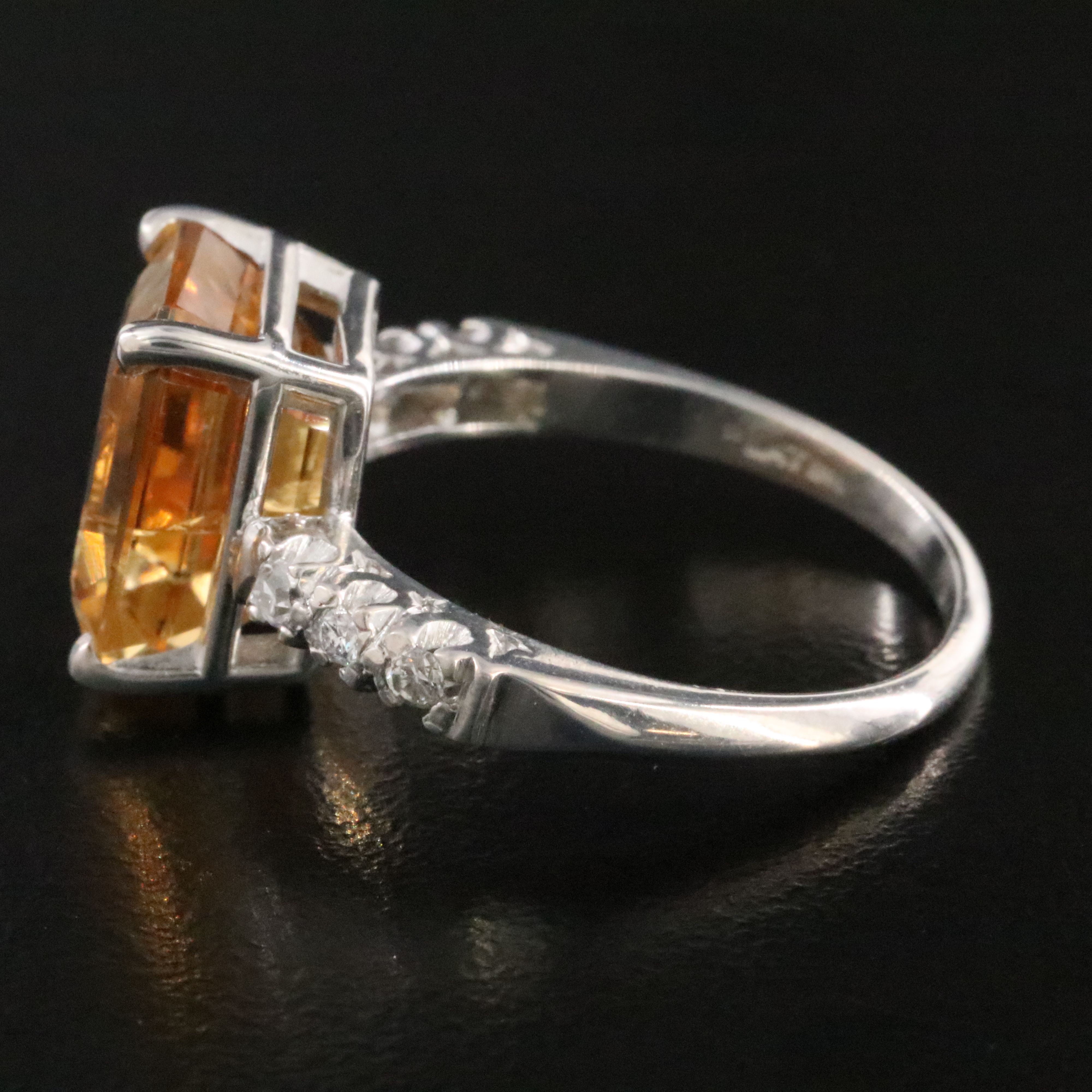Platinum Citrine and Diamond Ring