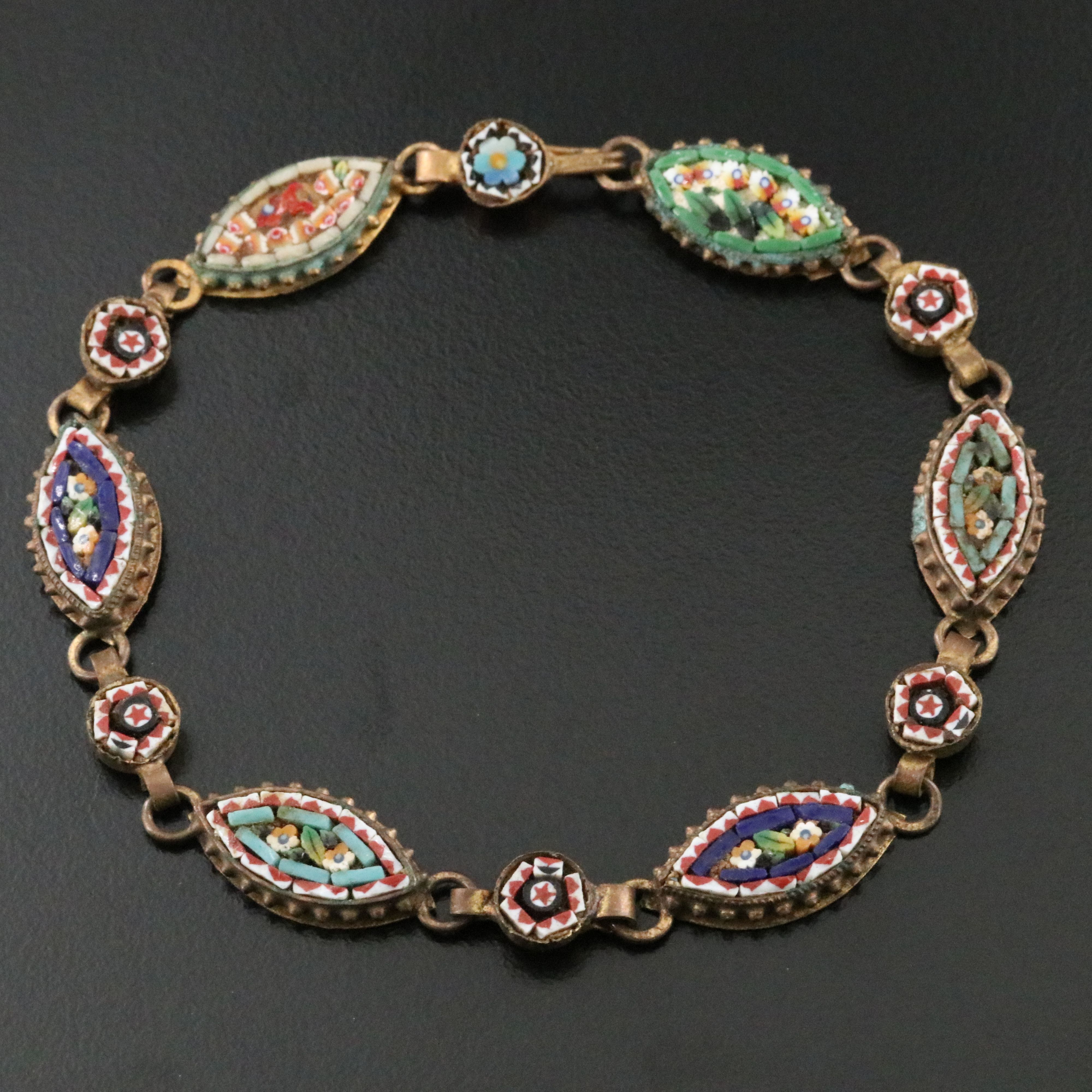 Antique Micromosaic Navette Link Bracelet