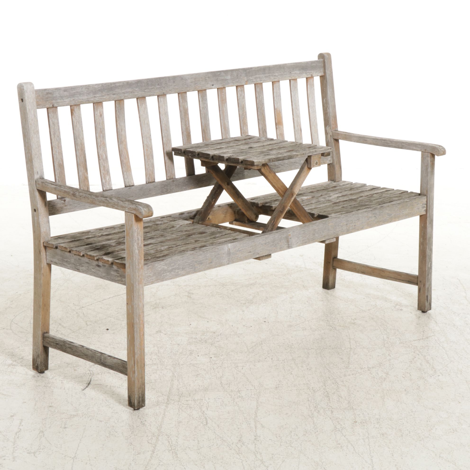 Wooden Patio Bench with Pop-Up Table