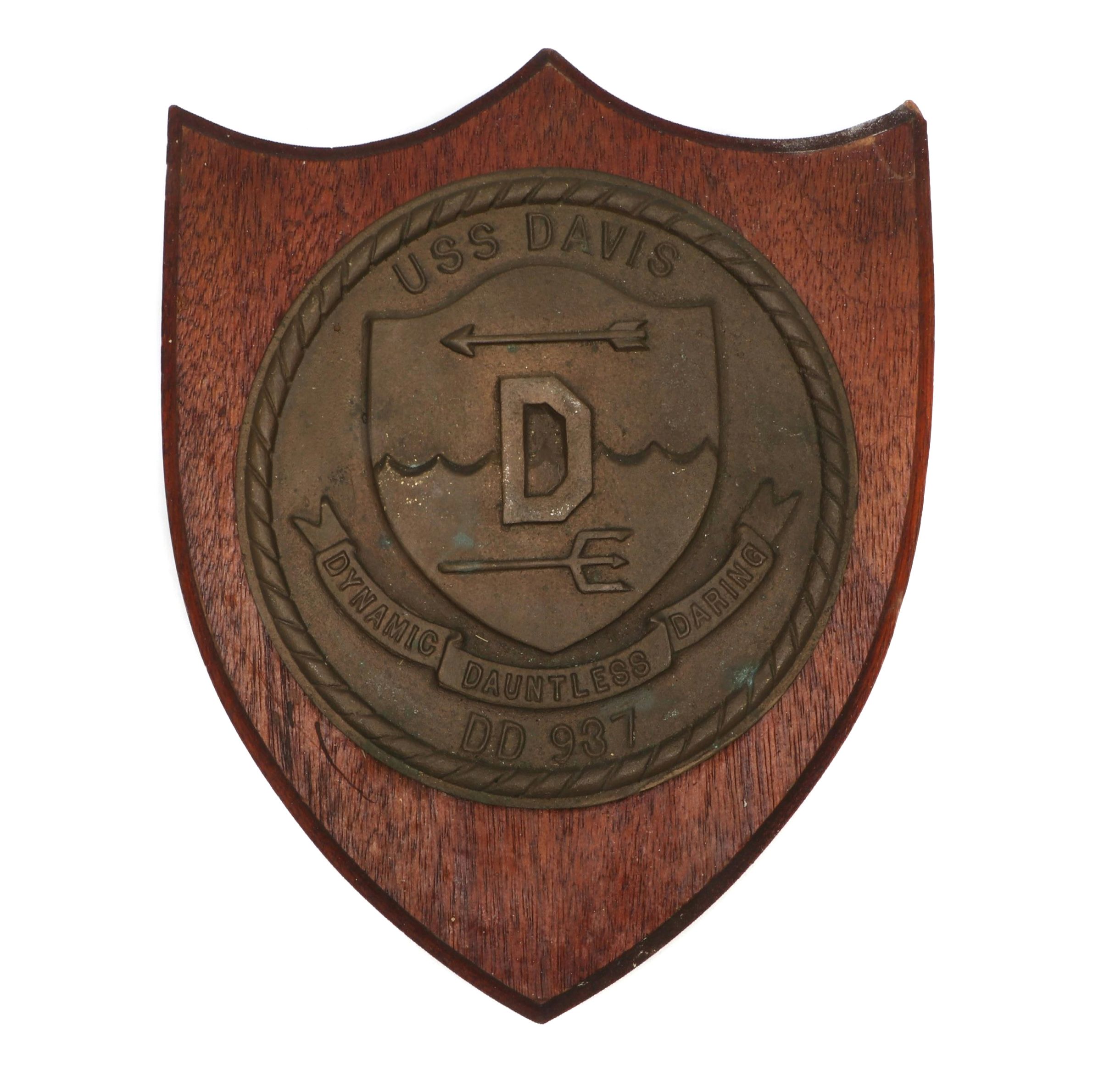 USS Davis Bronze and Wood Armorial Plaque