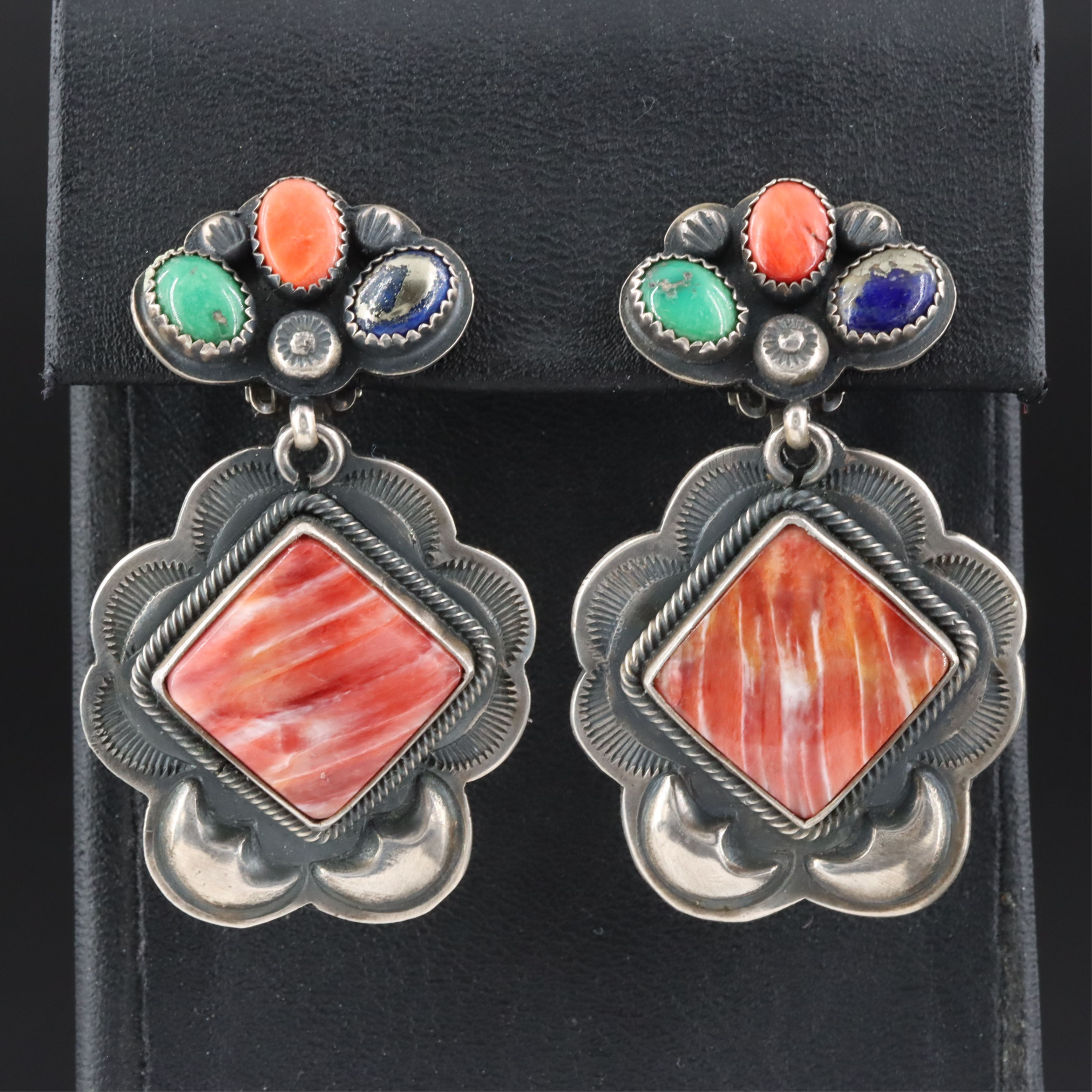 Harry Morgan Navajo Diné Sterling Spiny Oyster Earrings