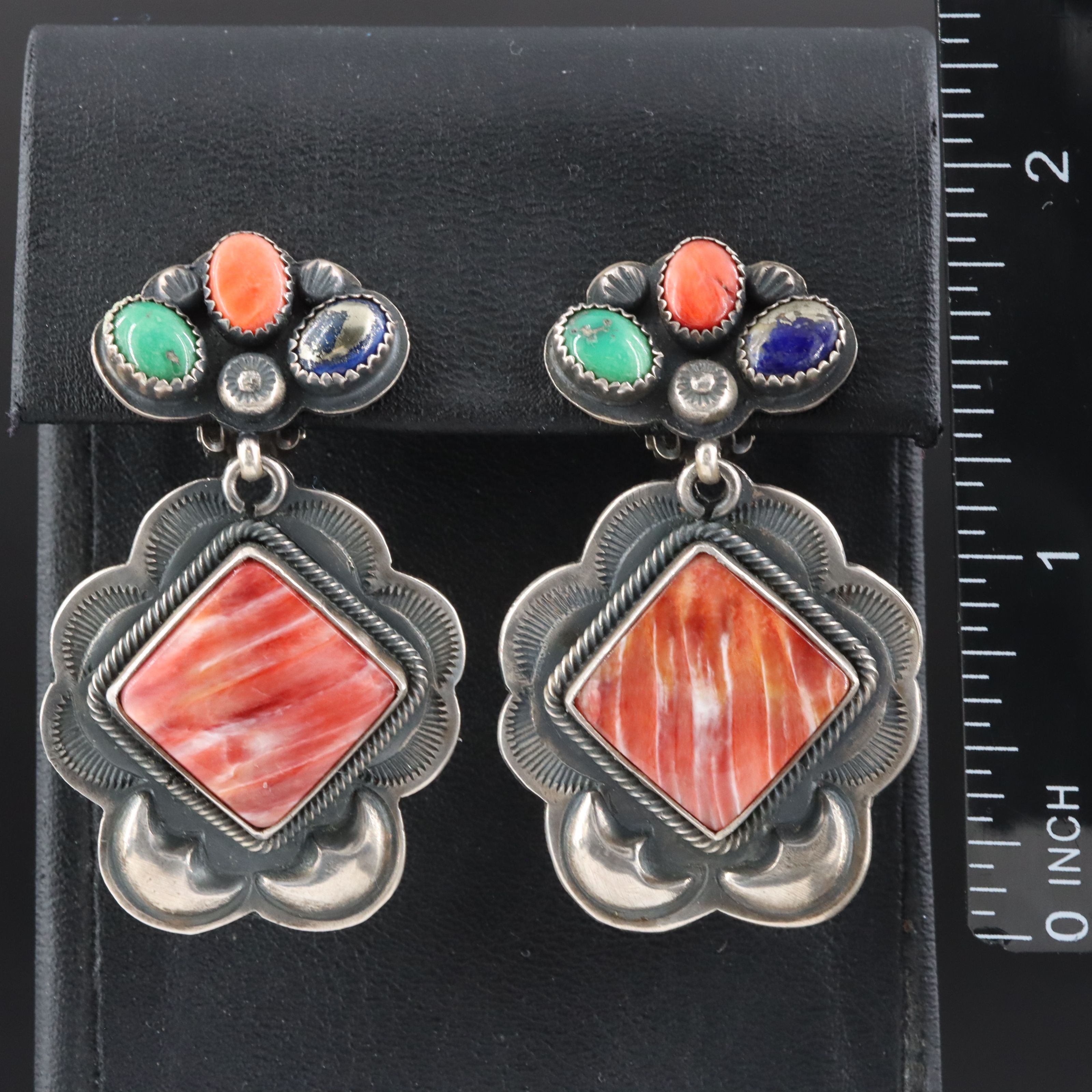 Harry Morgan Navajo Diné Sterling Spiny Oyster Earrings
