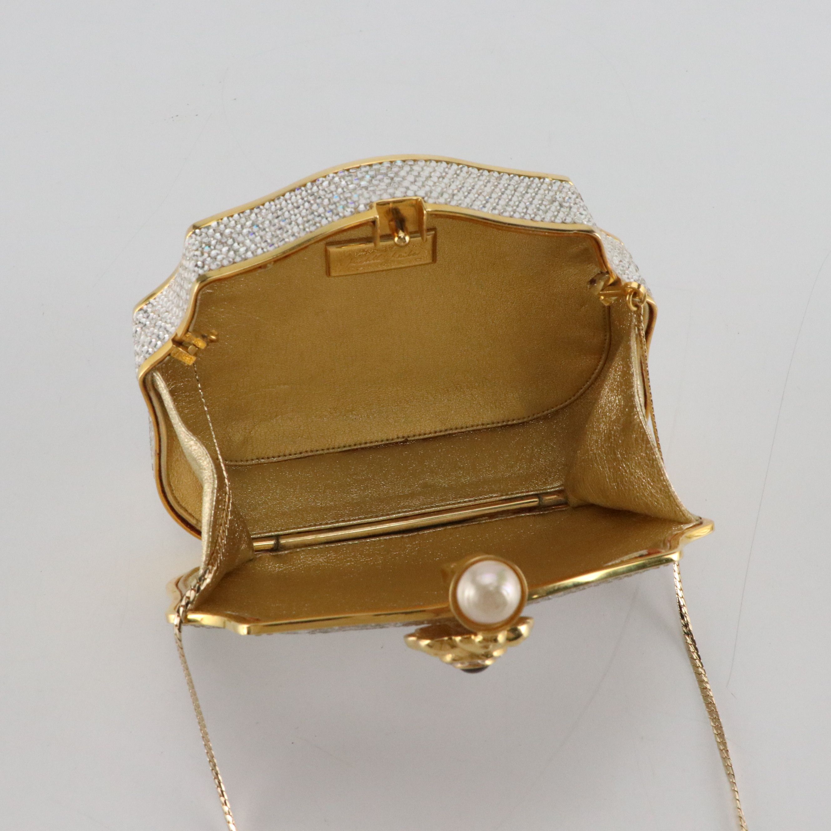 Judith Leiber Crystal Hard Case Evening Bag with Metal Comb and Compact Mirror