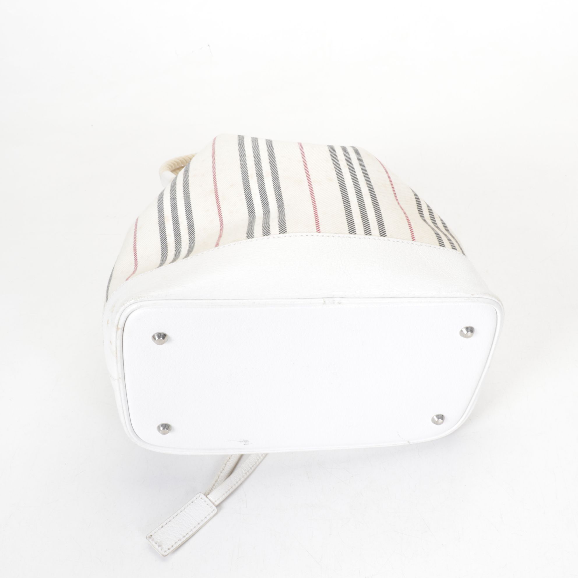 Burberry Drawstring Bucket Bag in White Canvas and Leather