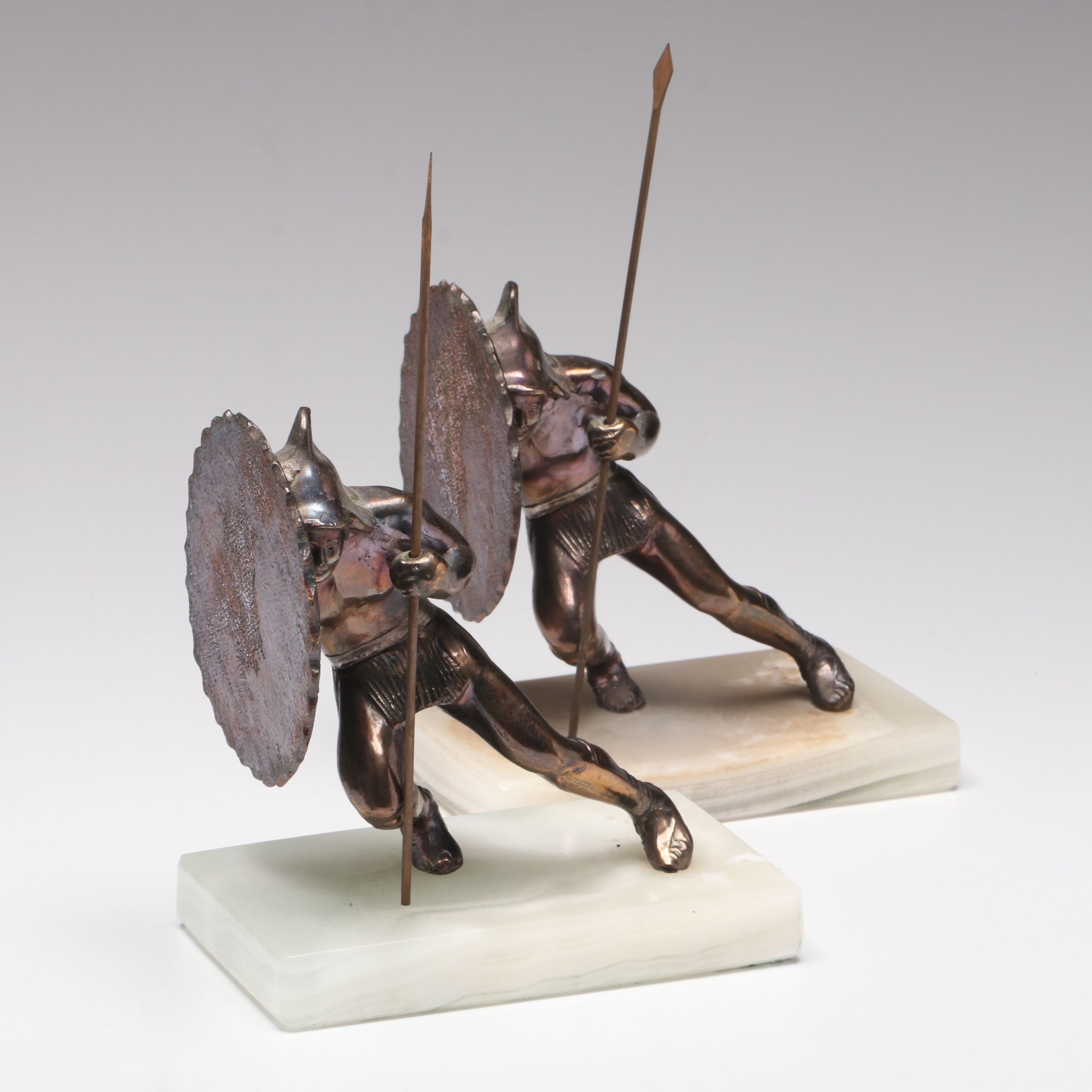 Bruno Zack Attr. Art Deco Bronzed Metal Warrior Bookends