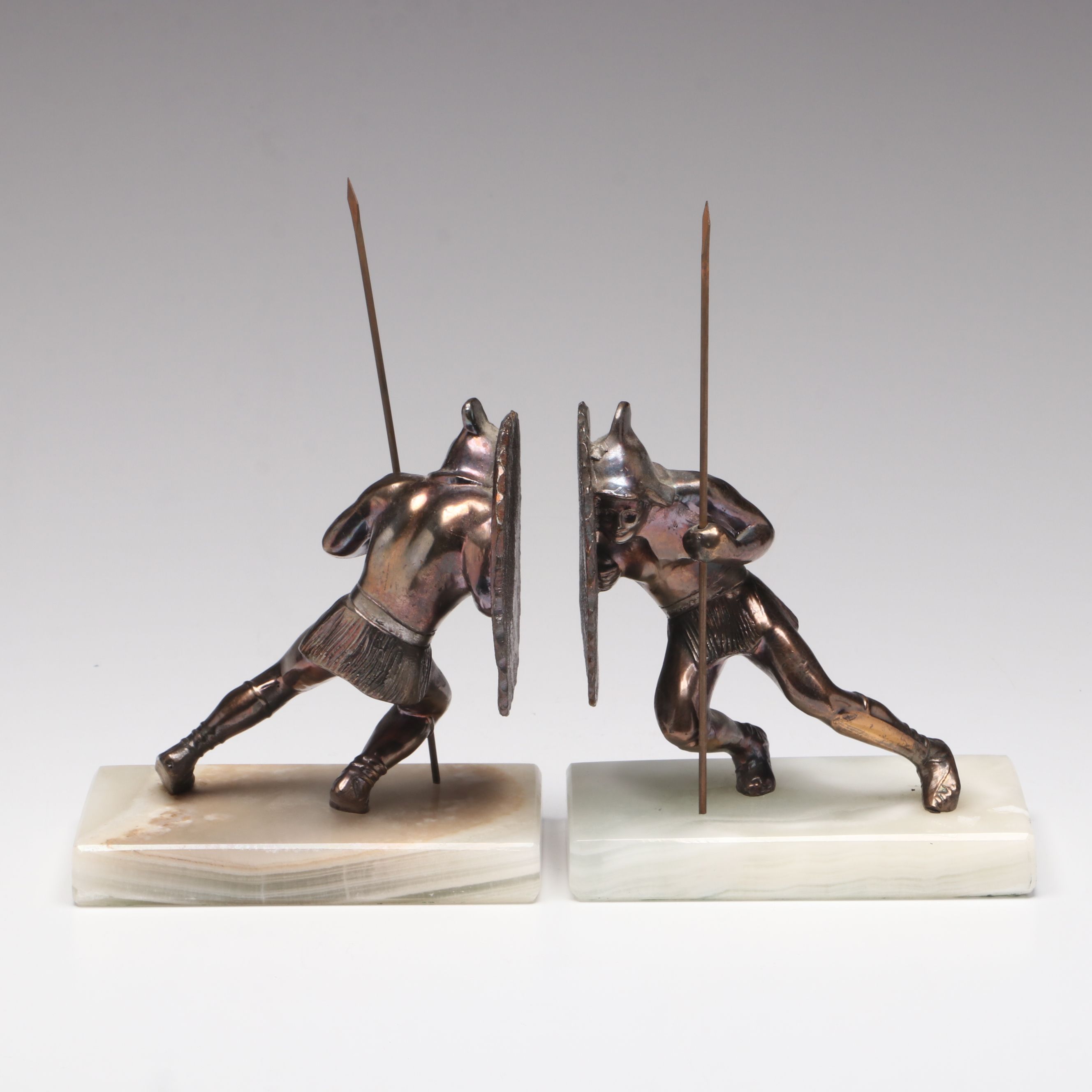 Bruno Zack Attr. Art Deco Bronzed Metal Warrior Bookends