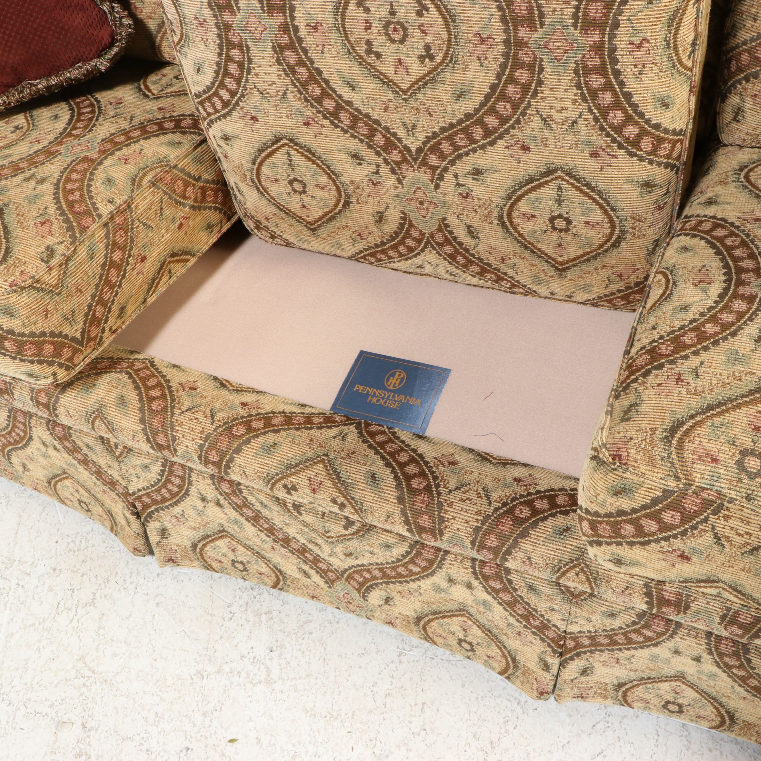 Pennsylvania House Colonial Revival Style Upholstered Camelback Sofa