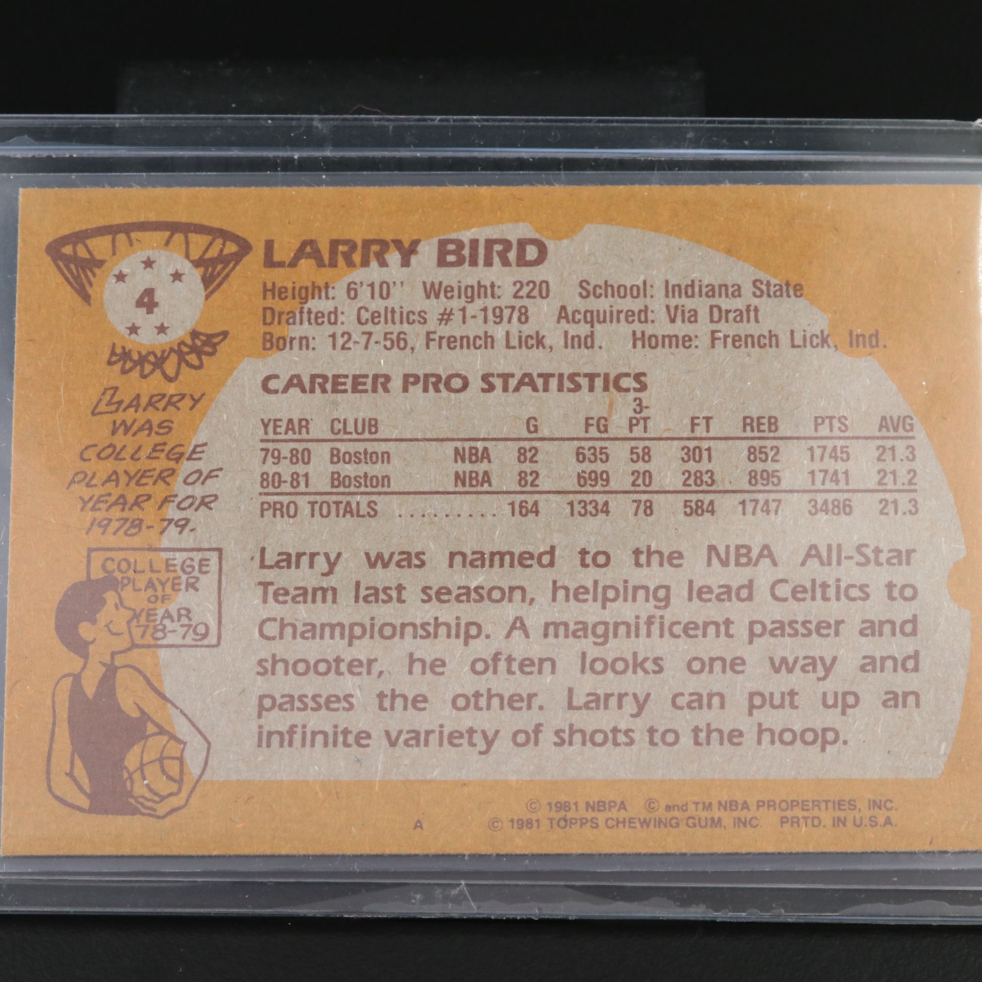 1981 Topps Larry Bird Boston Celtics Basketball Card