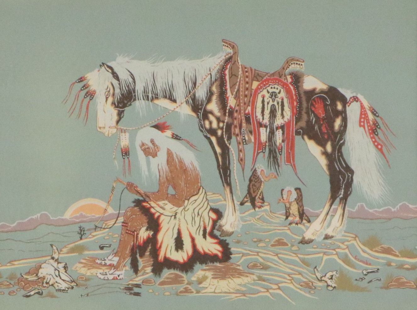 After Woody Crumbo Screenprint "The Last Sunset"