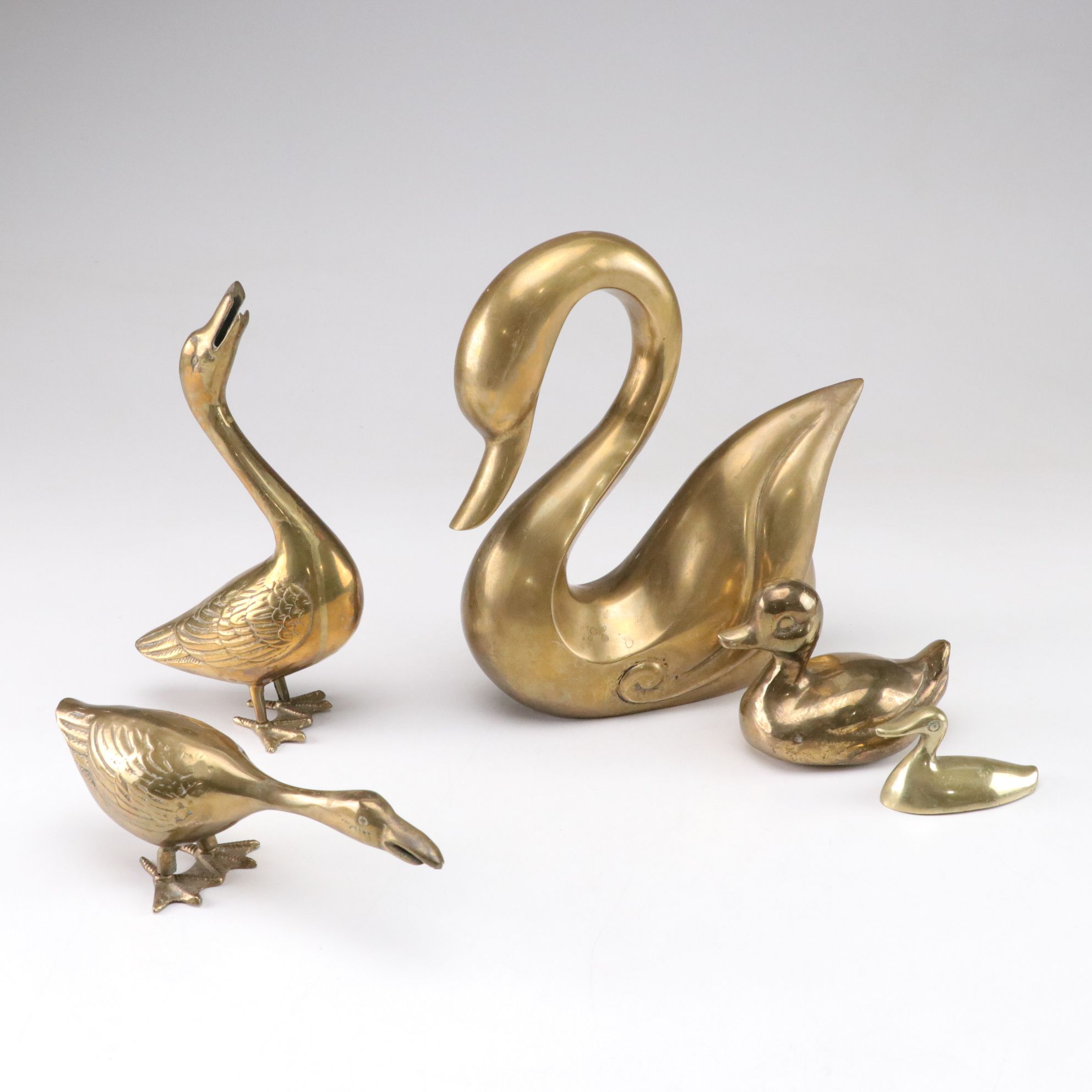 Mid Century Modern Brass Swan, Ducks, and Geese