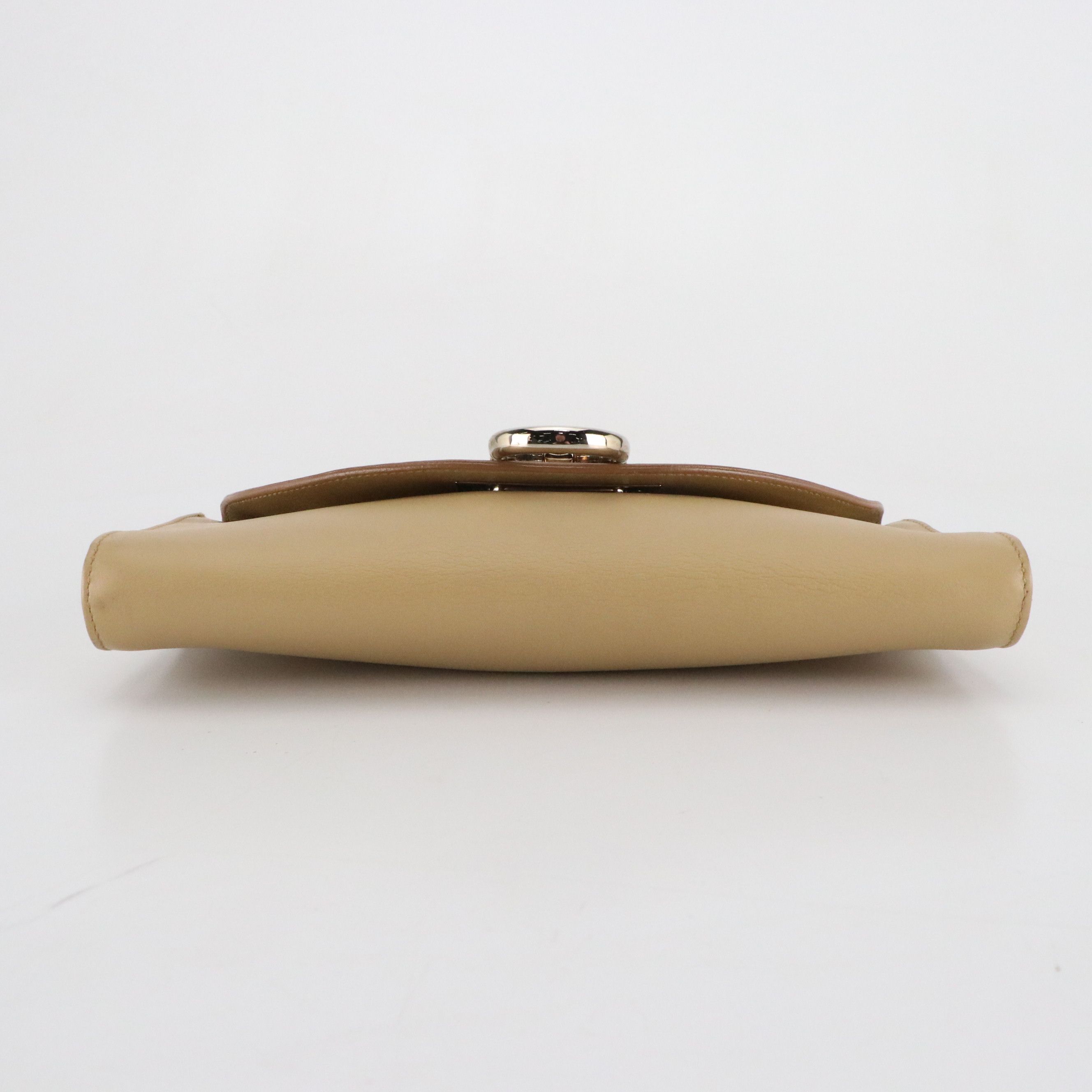 Salvatore Ferragamo Small Gancini Flap Shoulder Bag in Beige Calfskin Leather