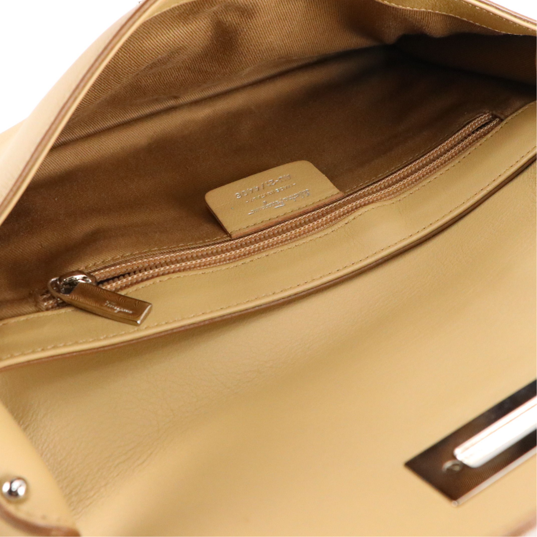 Salvatore Ferragamo Small Gancini Flap Shoulder Bag in Beige Calfskin Leather
