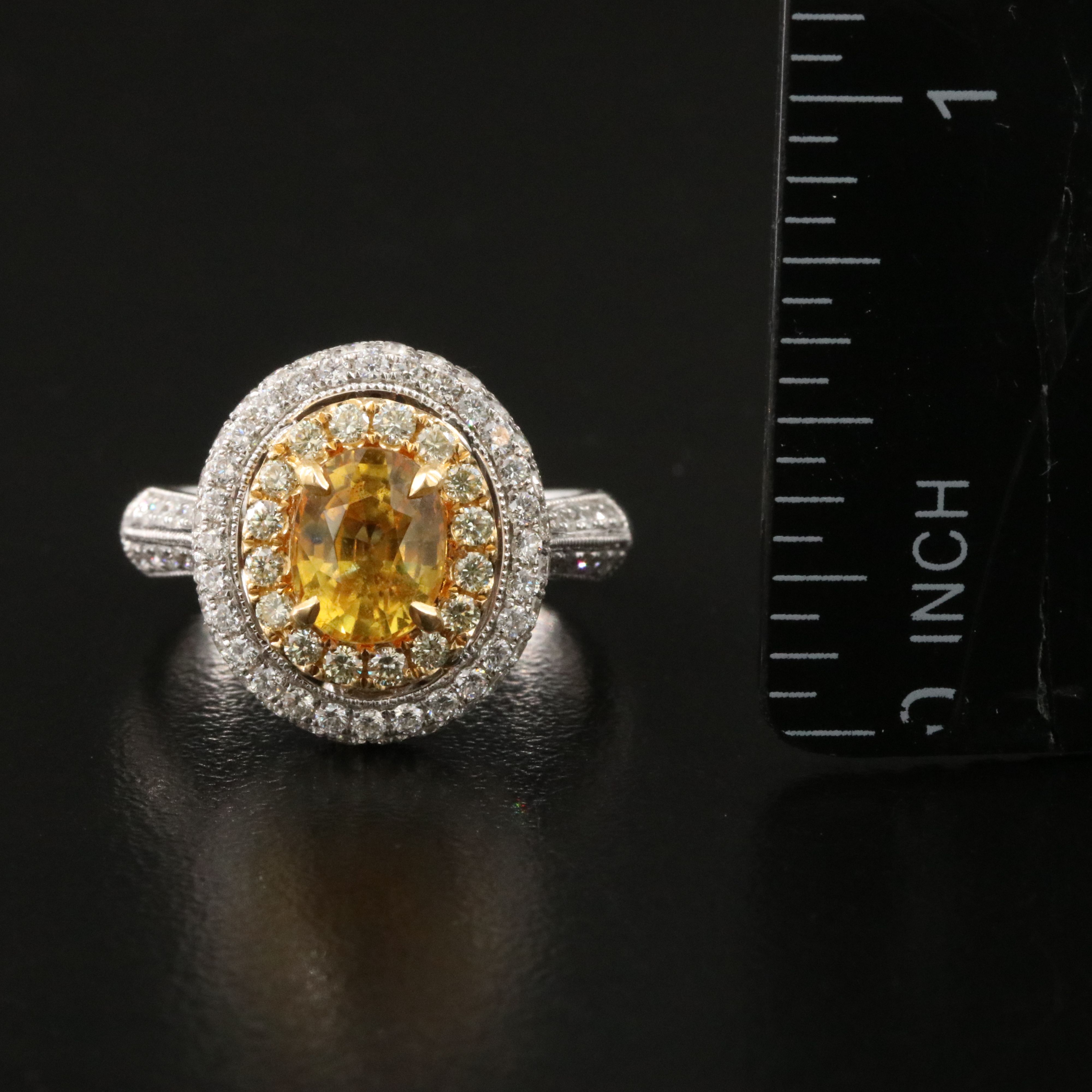 18K Yellow Sapphire & 1.06 CTW Diamond Double Halo Ring with GIA Report
