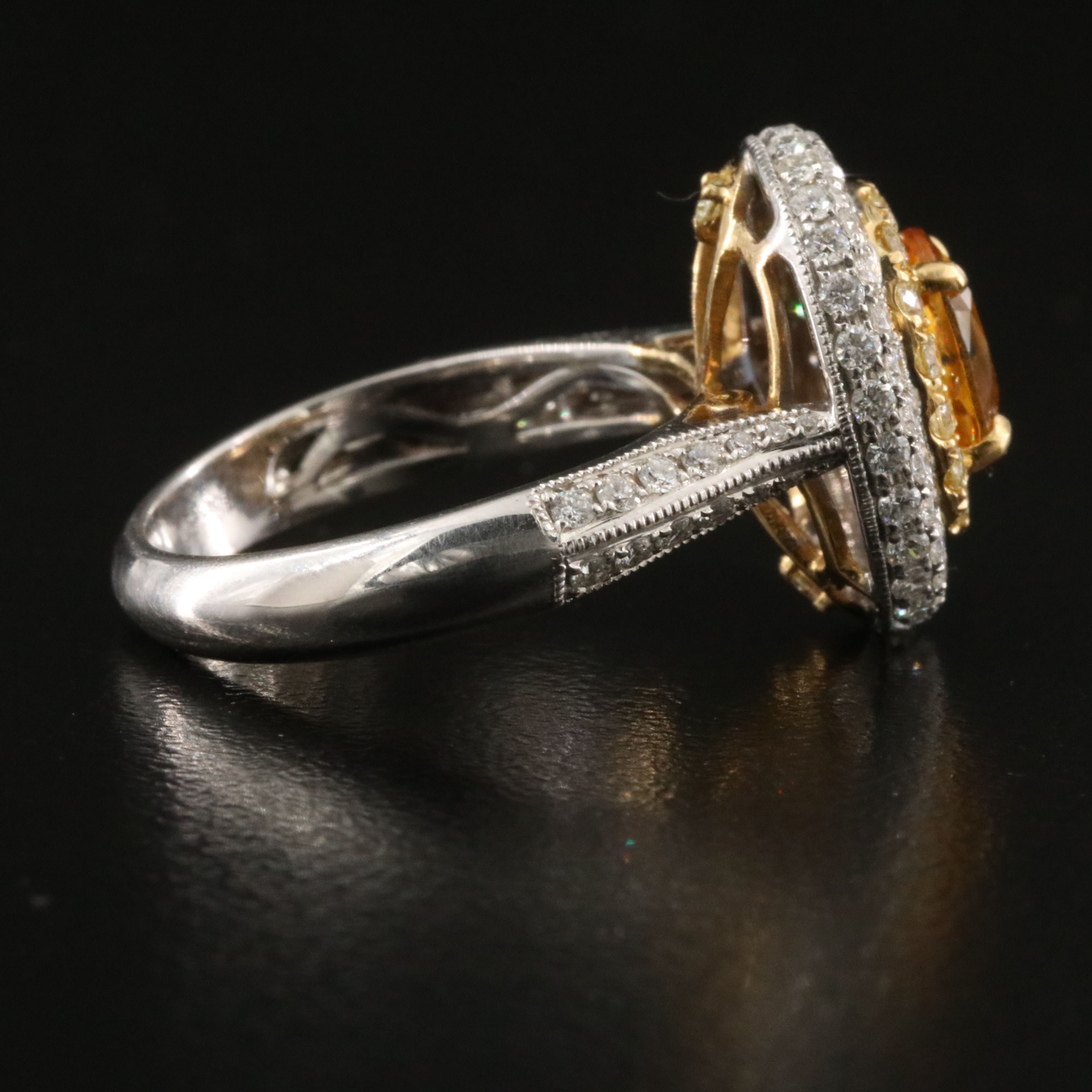 18K Yellow Sapphire & 1.06 CTW Diamond Double Halo Ring with GIA Report