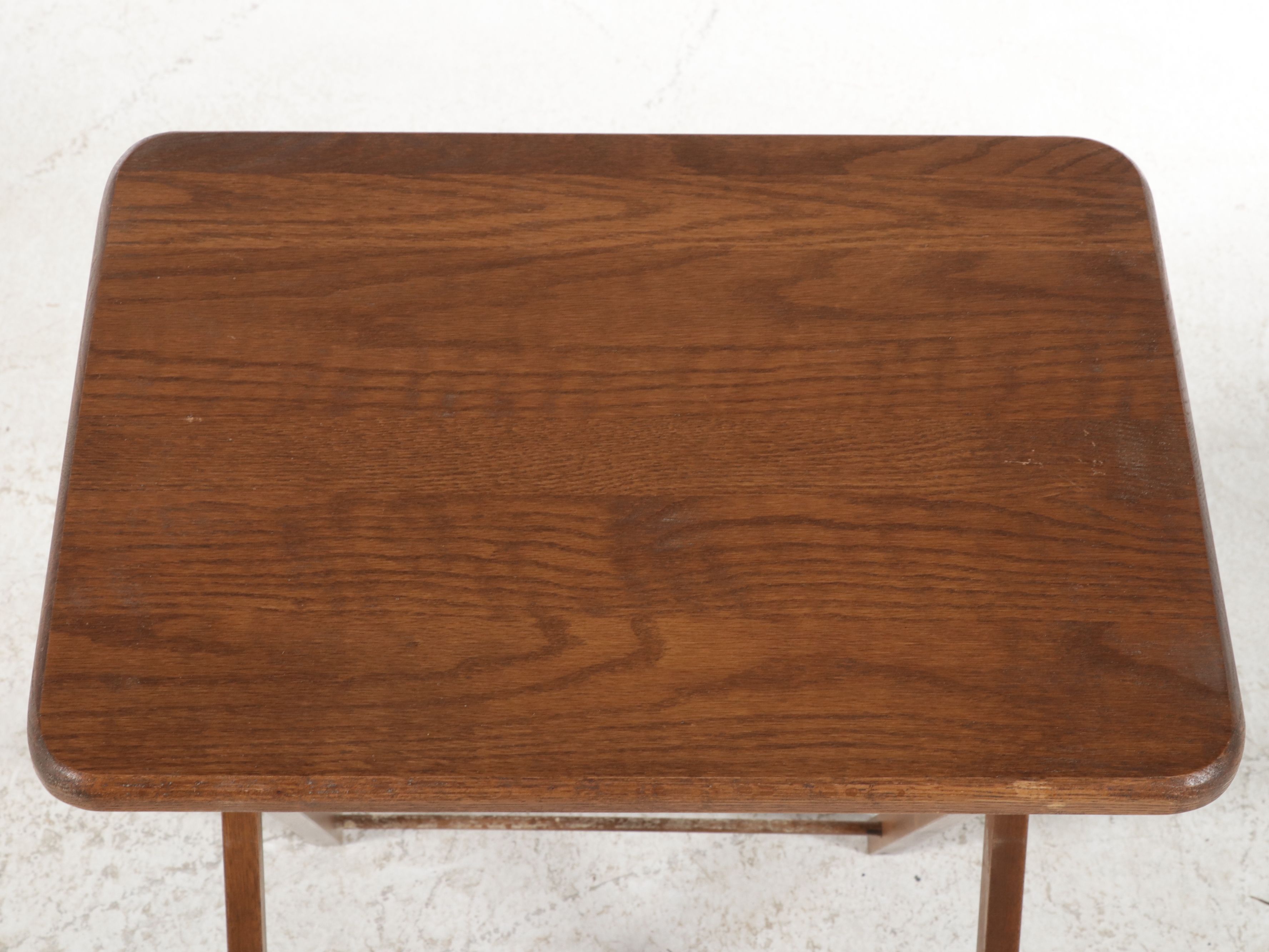 Oak Folding Snack Table Set with Stand, Mid-20th Century