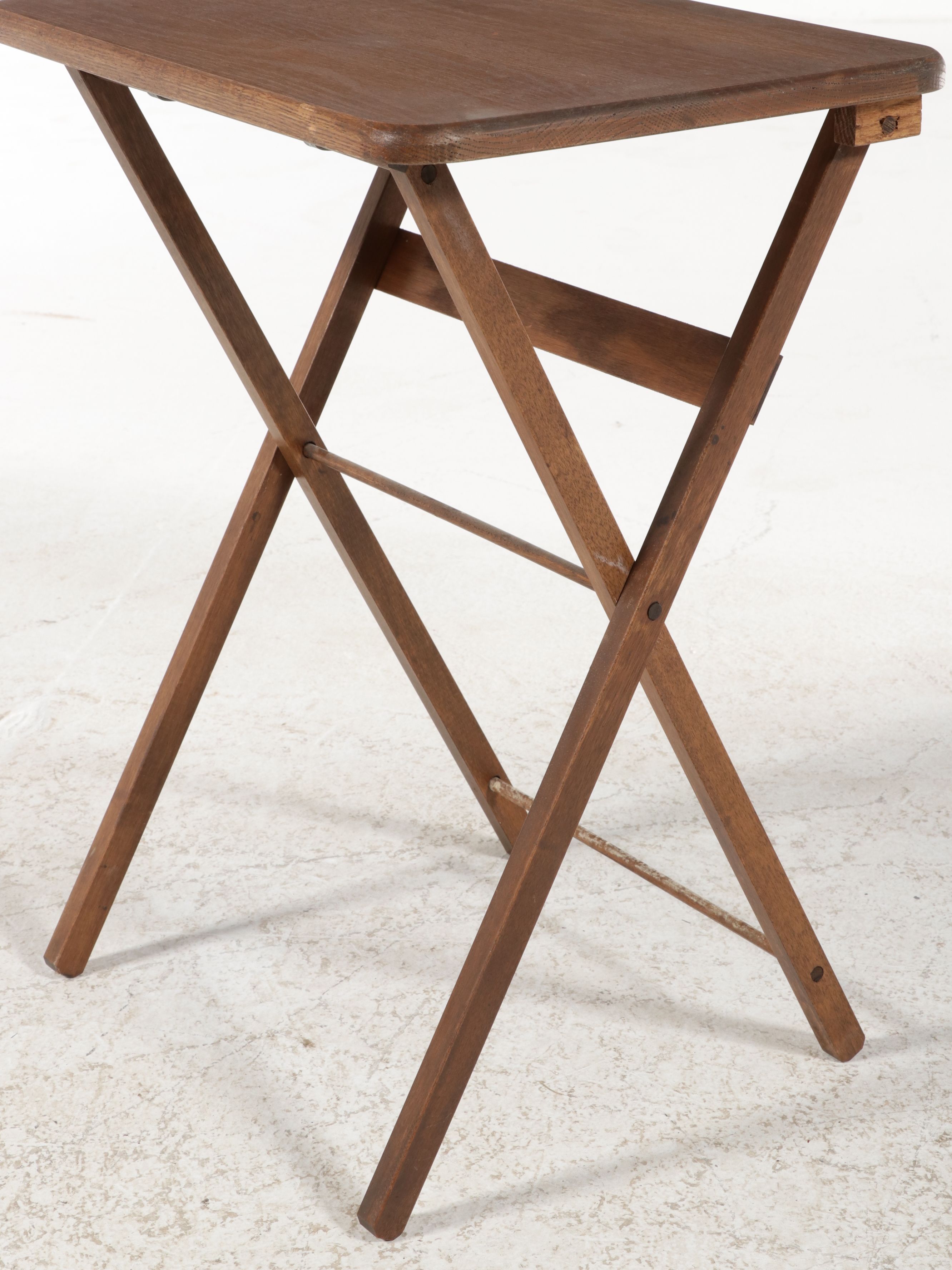 Oak Folding Snack Table Set with Stand, Mid-20th Century