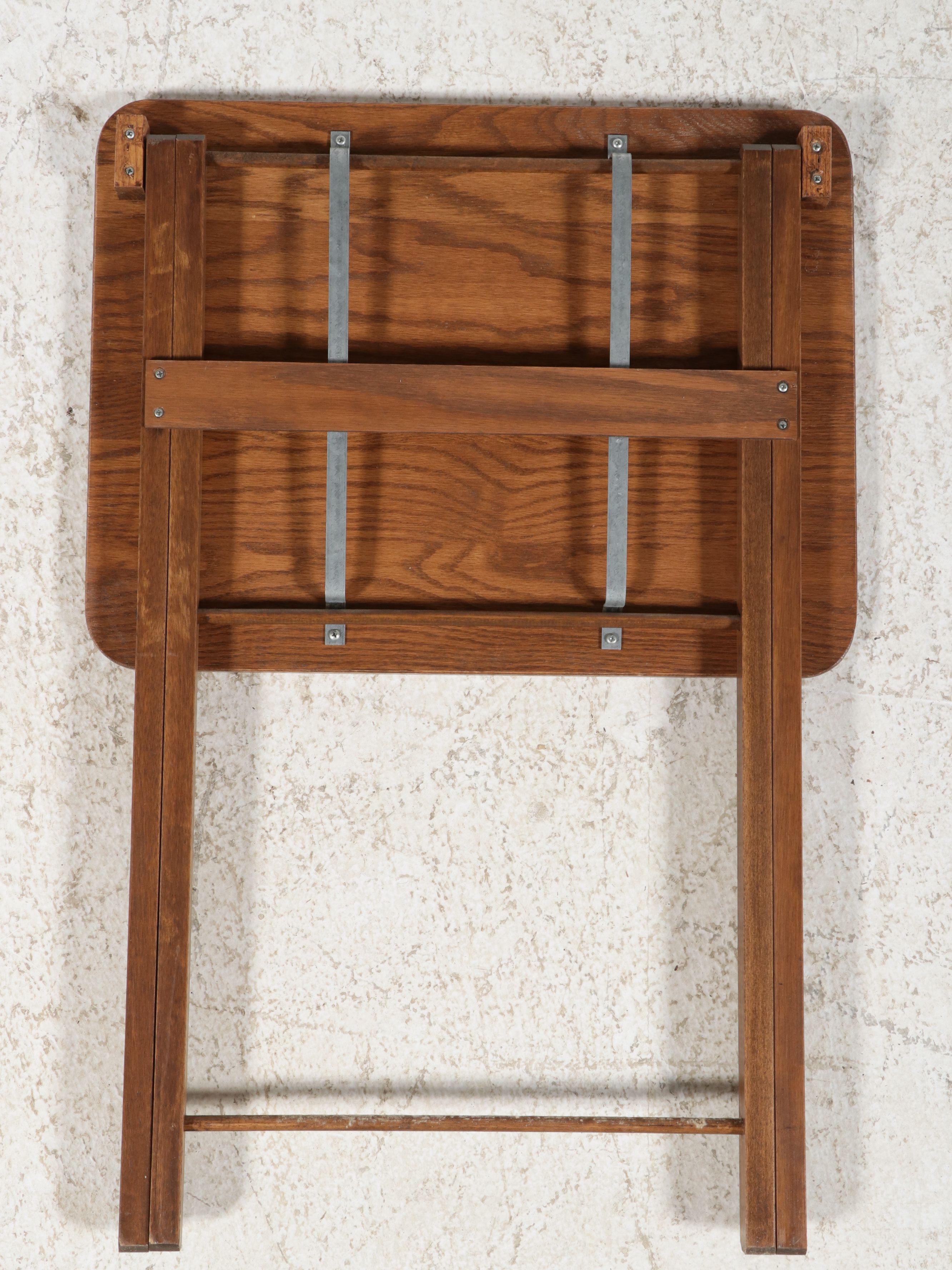 Oak Folding Snack Table Set with Stand, Mid-20th Century