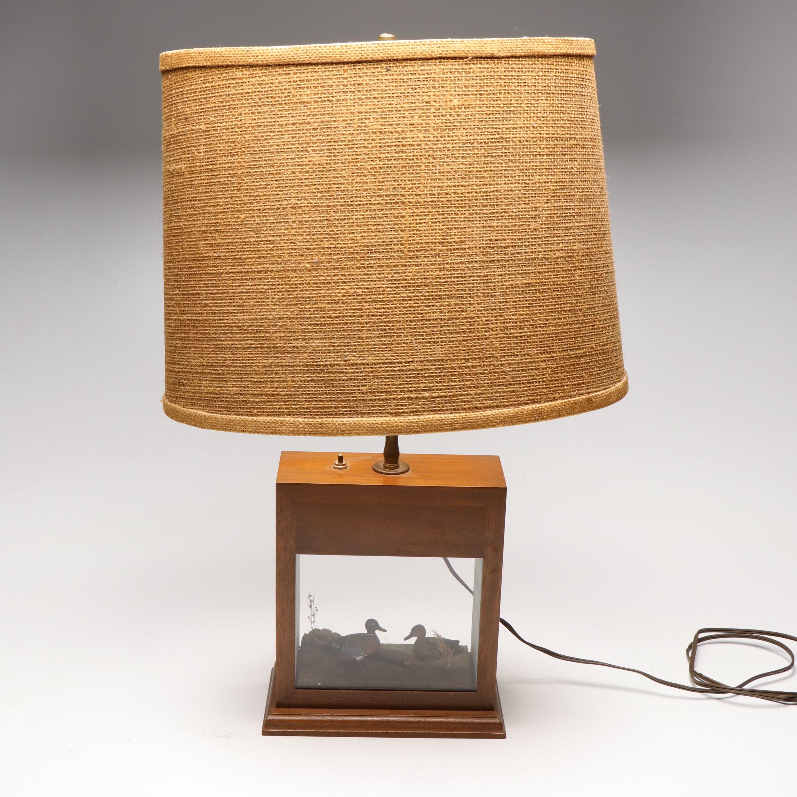 Illuminated Duck Pond Diorama Table Lamp with Wooden Duck Box