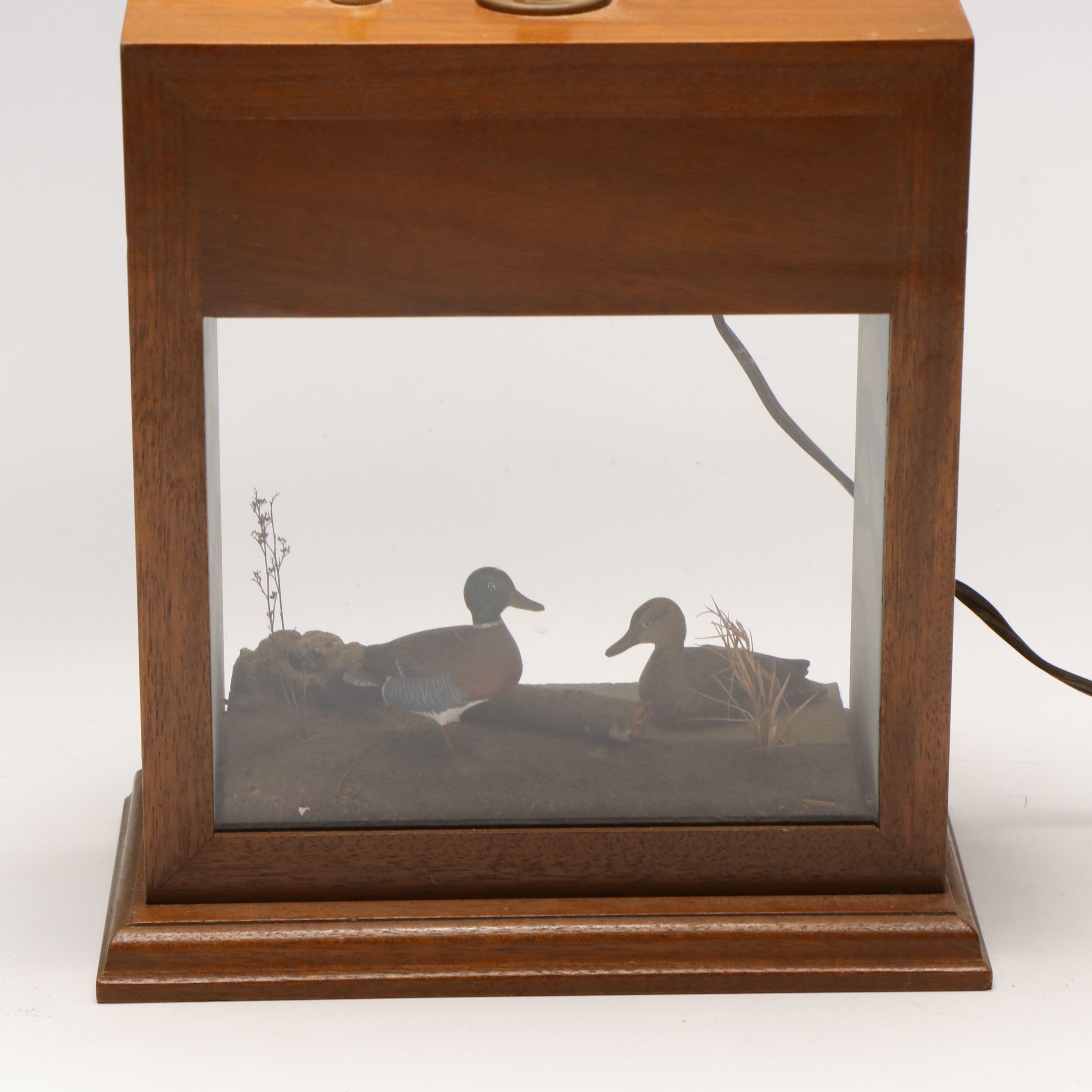 Illuminated Duck Pond Diorama Table Lamp with Wooden Duck Box