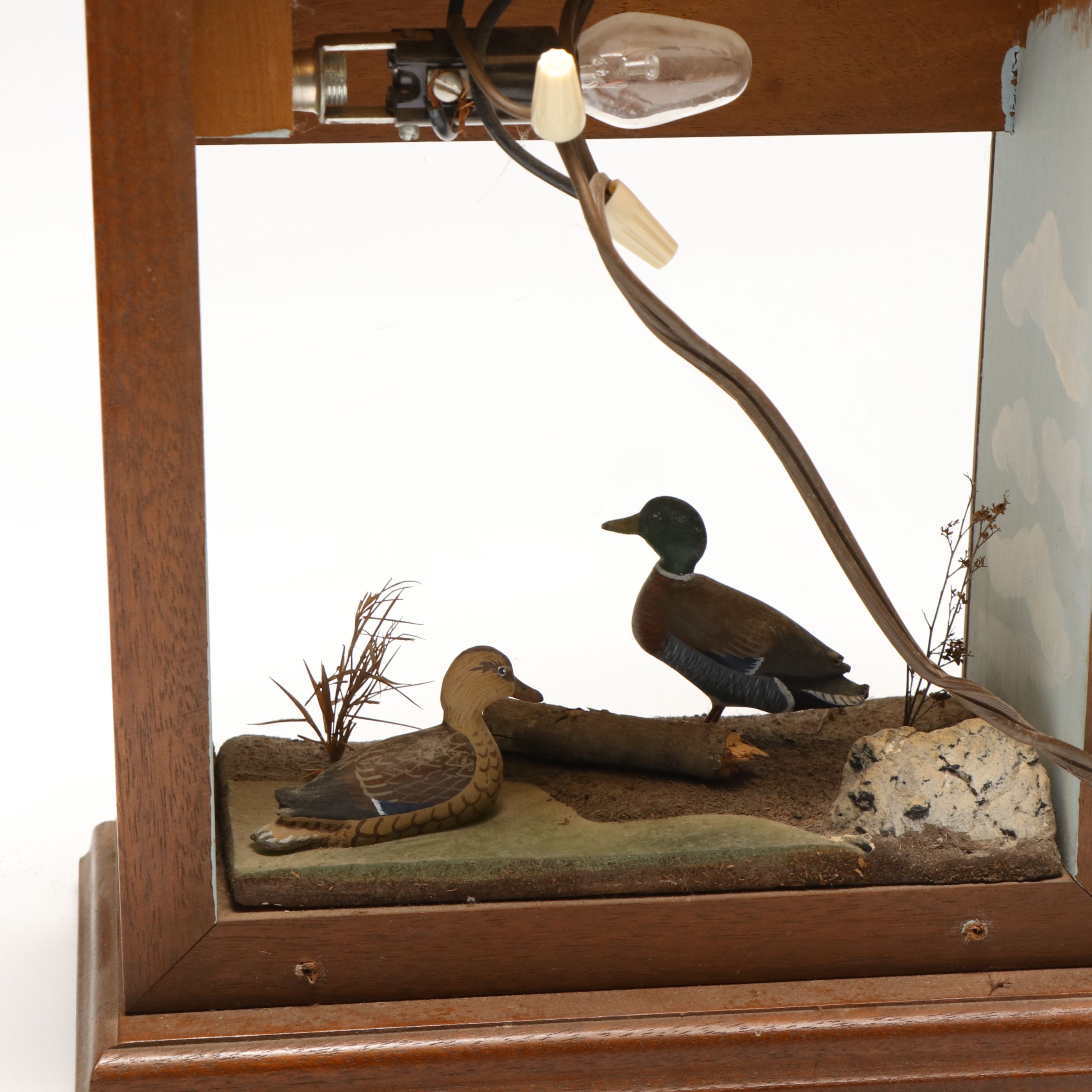 Illuminated Duck Pond Diorama Table Lamp with Wooden Duck Box
